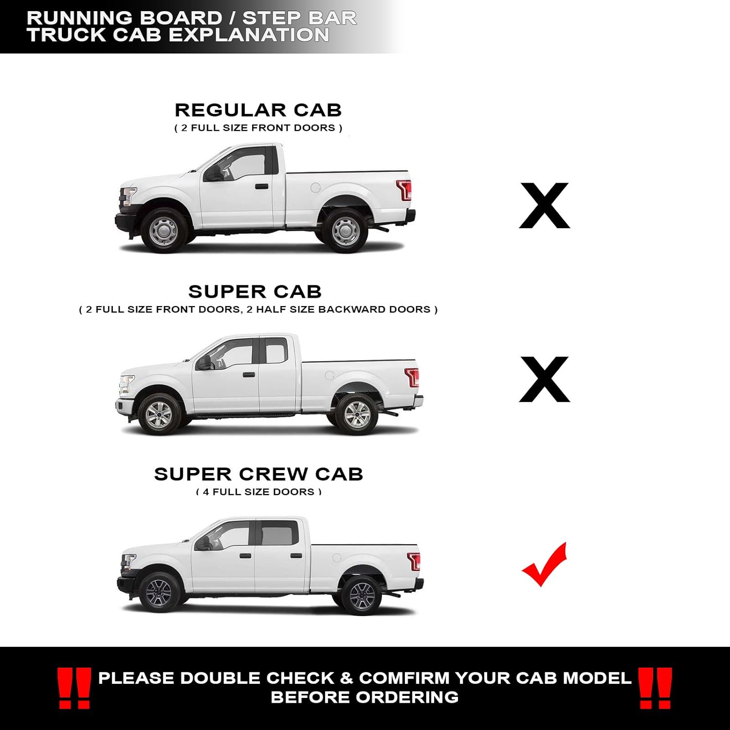 733469494836 Compatible con Ford F150 SuperCrew 2015-2022  2017-2022 F250 F350 F450 F550 Superduty Crew Cab de 5 pulgadas, estribos de aluminio de