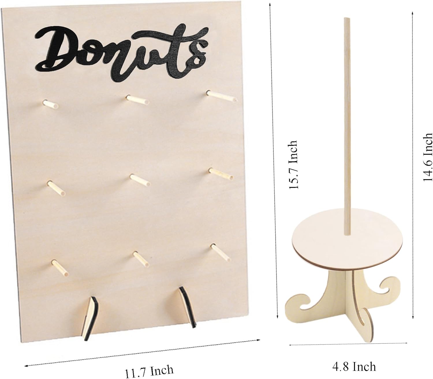 Soporte de exhibición de pared de rosquilla, 2 piezas, con 2 soportes de torre de dona, soporte de madera para donas para baby shower, fiesta, boda,