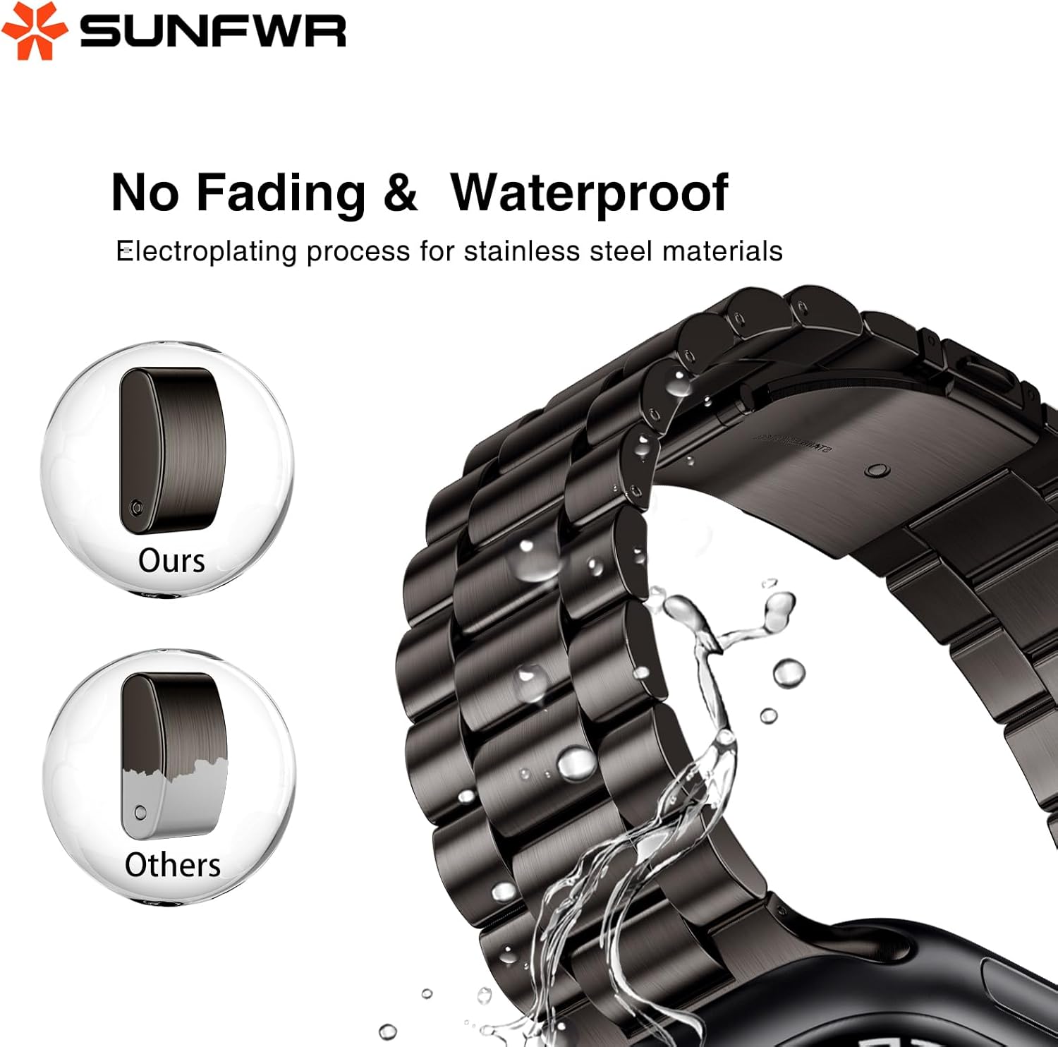 SUNFWR Compatible con Apple Watch Band de 1.614 pulgadas, 1.575 pulgadas, 1.496 pulgadas, para mujeres y hombres, correa de metal de acero