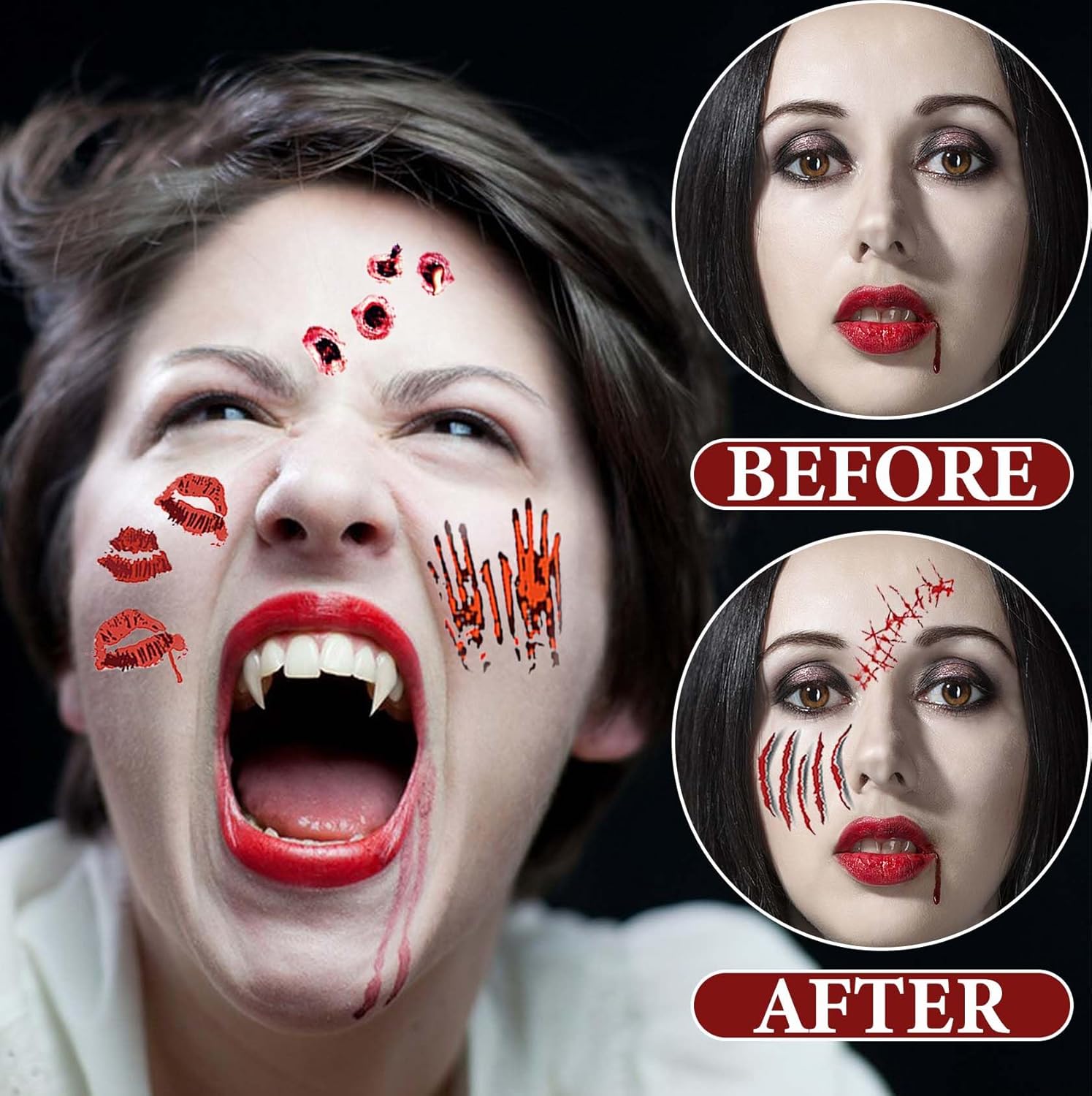 20 piezas de tatuajes temporales realistas para hombres y mujeres, cicatriz de herida sanguinaria, cicatriz de terror, zombi, Halloween, mascarada,