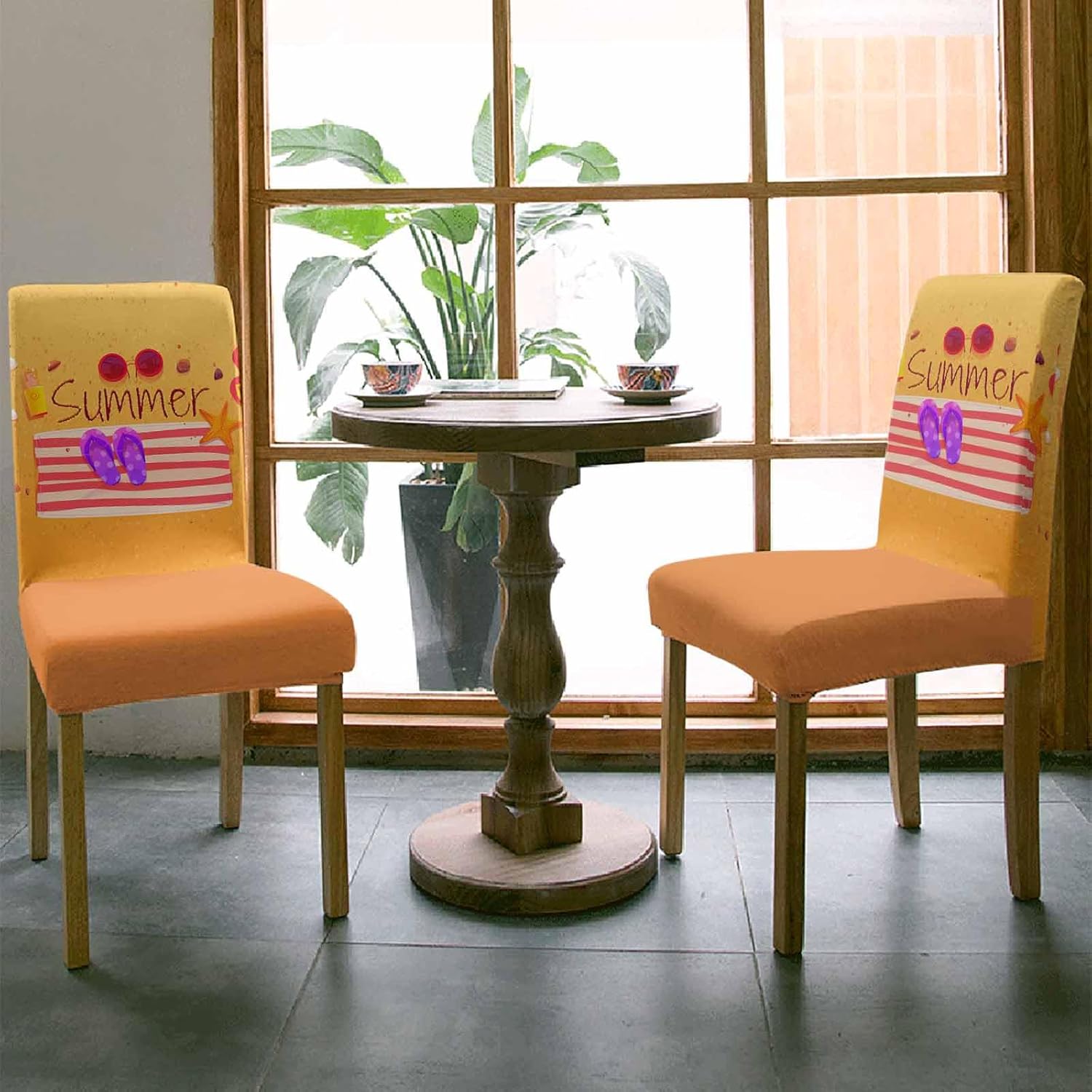 4 Packs Dining Chair Slipcovers for Kitchen, Summer Beach Flip Flops Sunglasses Stripes Universal Stretch Chair Protector Covers for Dining Room