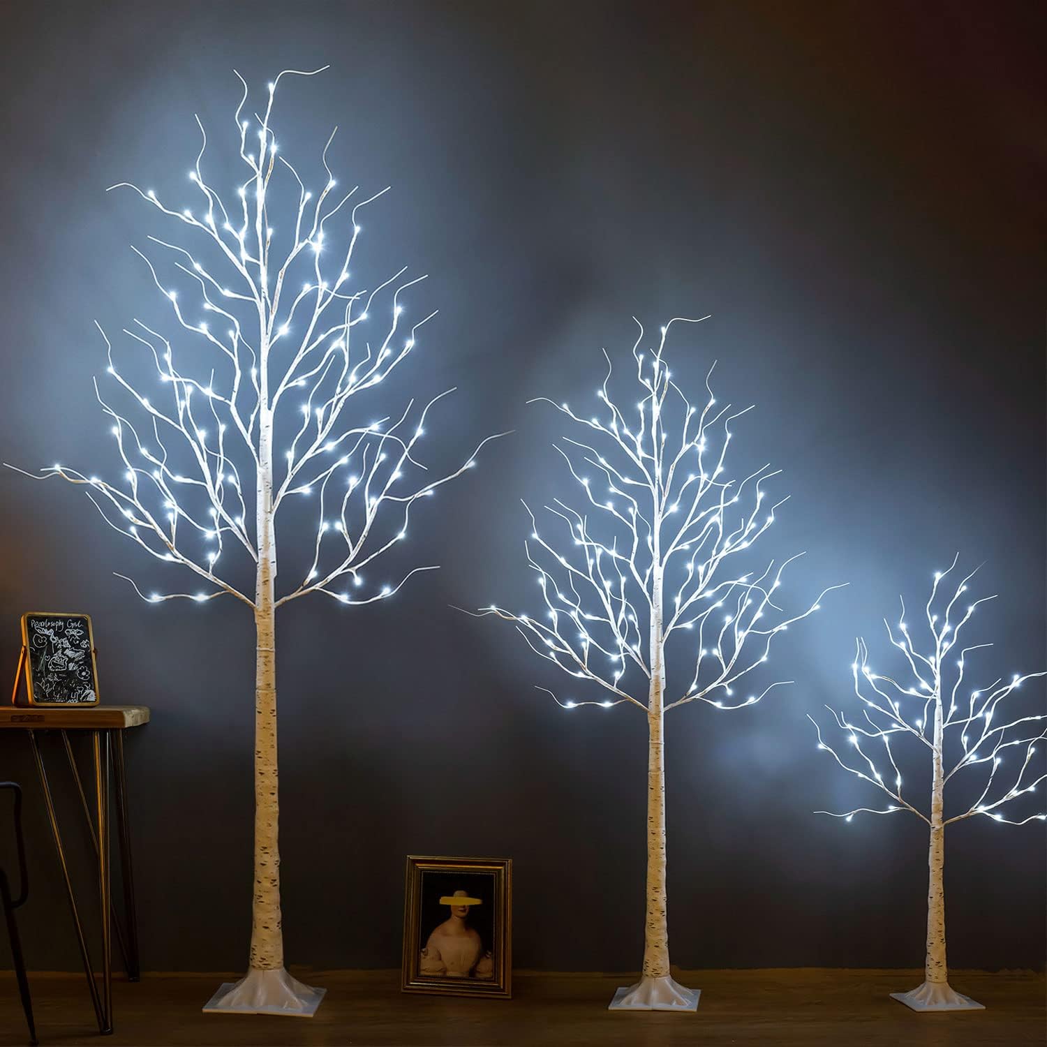 Árbol de abedul iluminado, 48 luces LED de abedul para interiores y exteriores, luz de árbol de ramita artificial de 9 modos, temporizador para