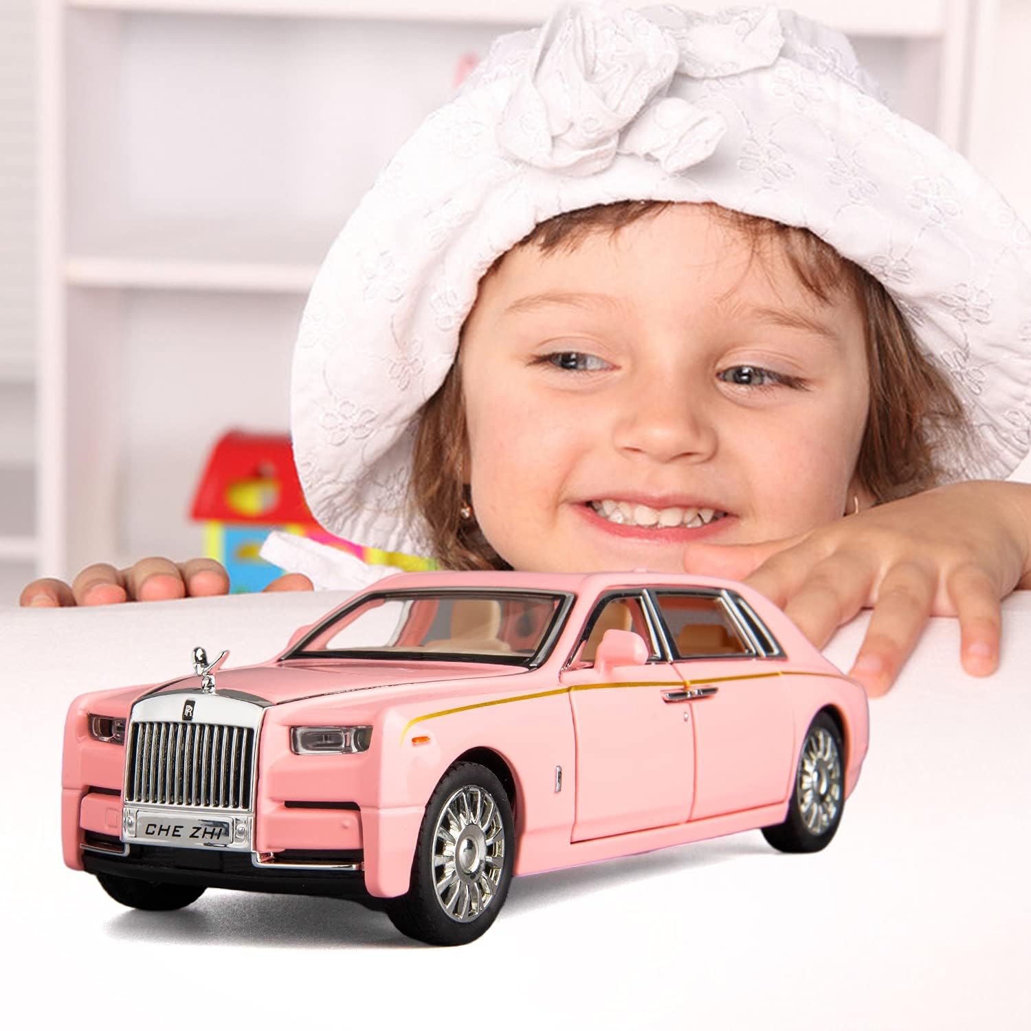 BDTCTK 132 Rolls-Royce Phantom Model Car, auto de juguete de aleación de zinc con sonido y luz para regalo de niños y niñas (rosa)