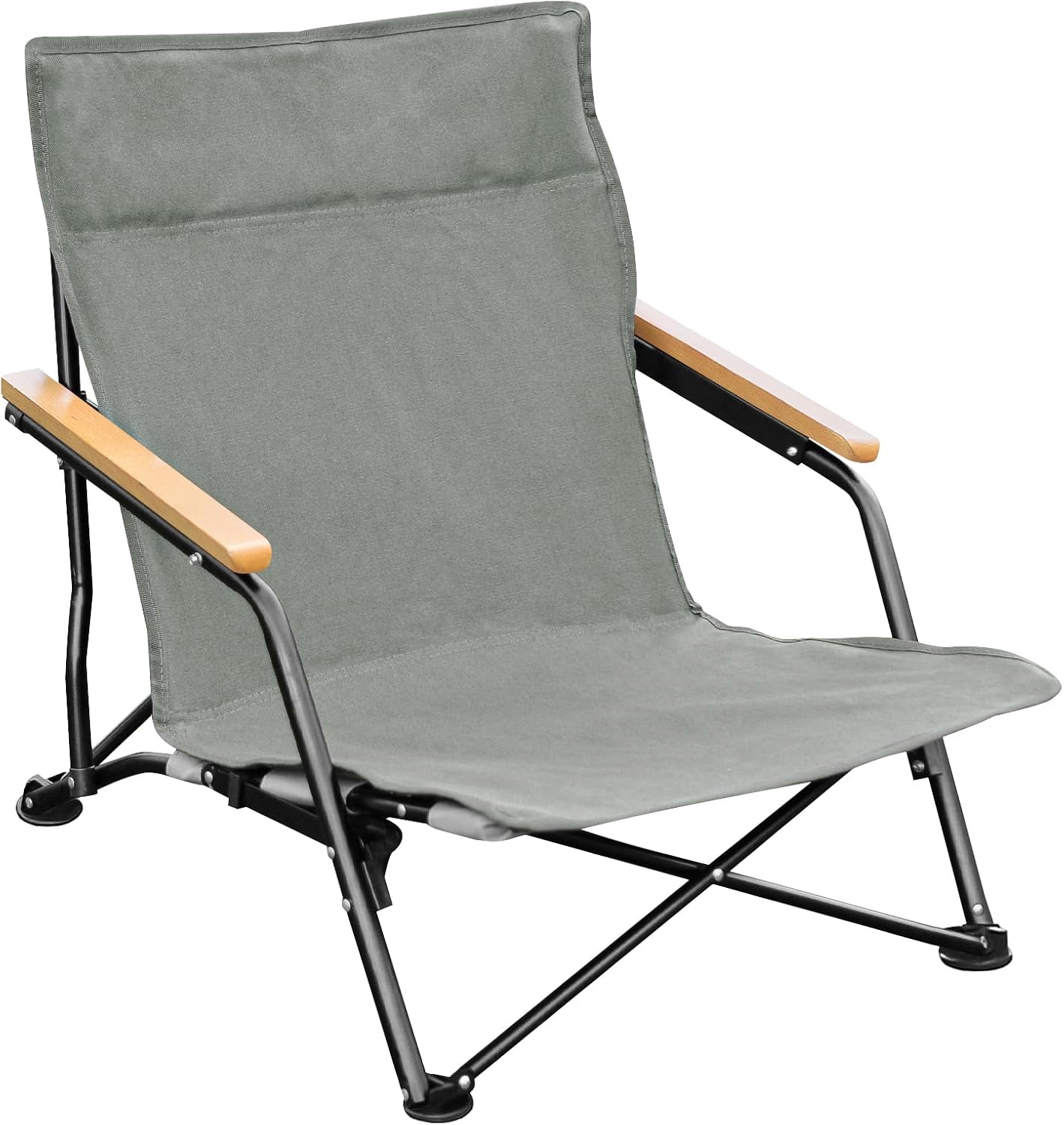LAKIDAY Silla de playa, silla plegable ligera con pasamanos de madera, para acampar y actividades al aire libre, silla portátil que soporta hasta