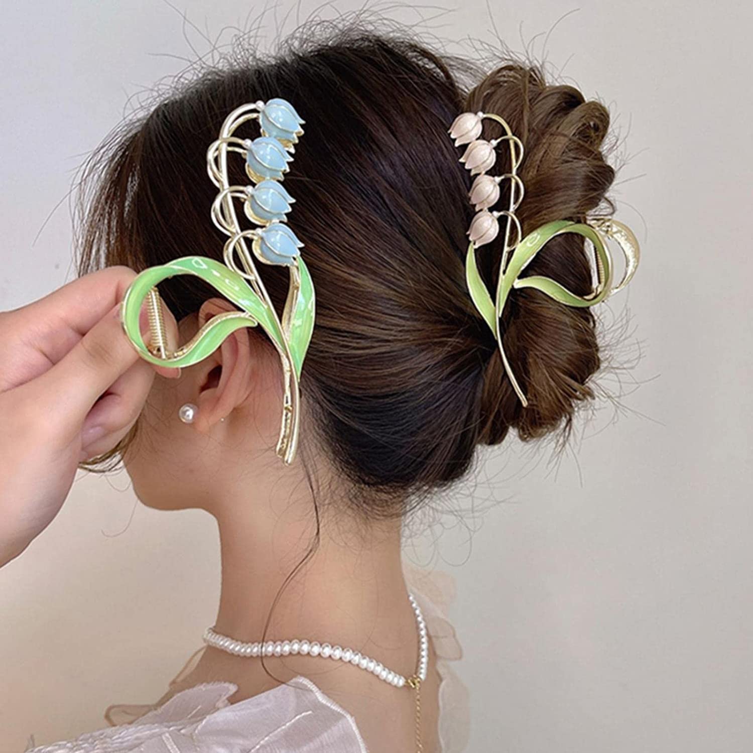 2 pinzas para el cabello con diseño de flores de lirio del valle, pinzas para el cabello de orquídea mandíbula de lirio, horquilla de metal con
