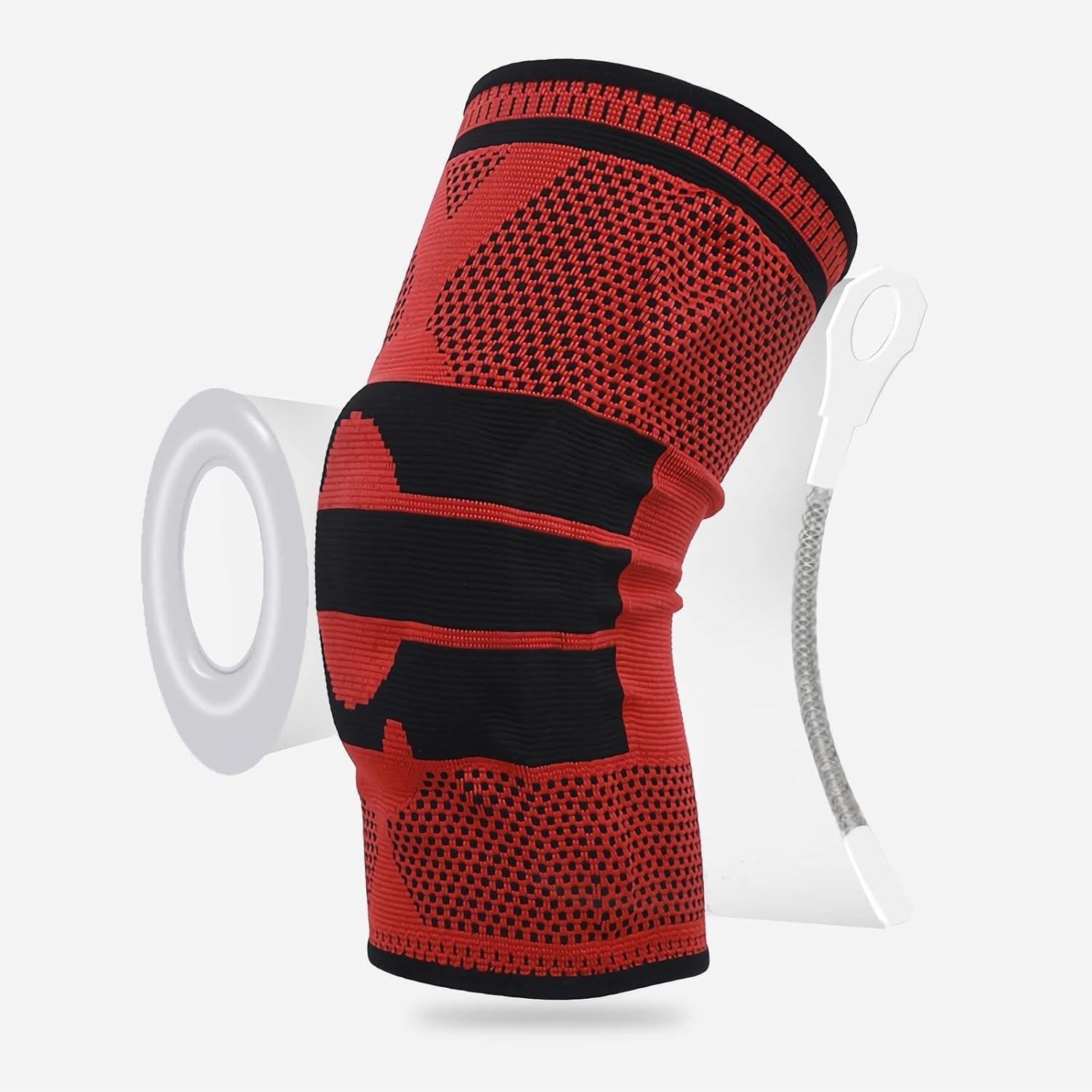 Rodillera con almohadilla de gel para rótula, soporte de manga de compresión de rodilla con estabilizadores de resorte lateral (rojo, grande)