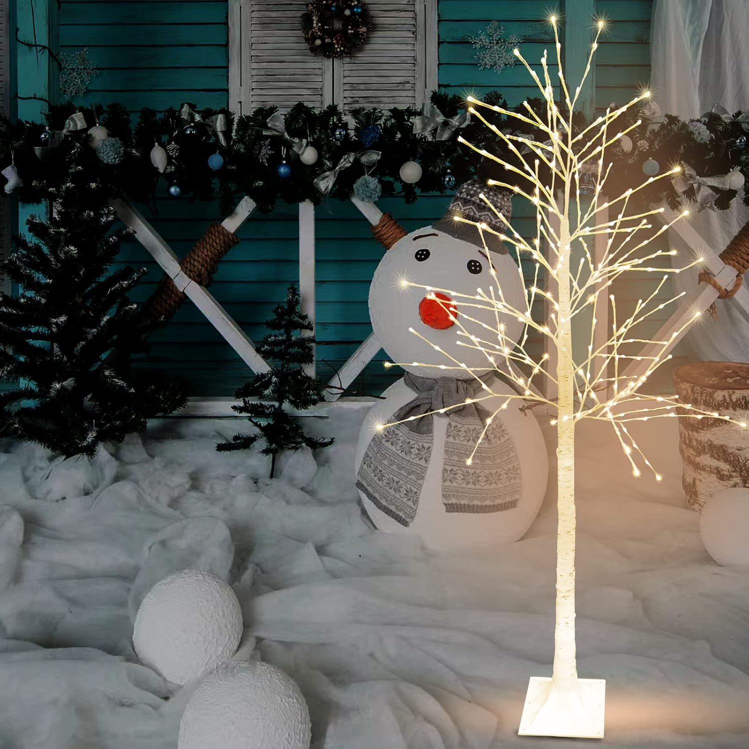GLOWNOVA Árbol de abedul iluminado blanco cálido de 7 pies 304 LED para el hogar, boda, festival, fiesta, decoración de Navidad