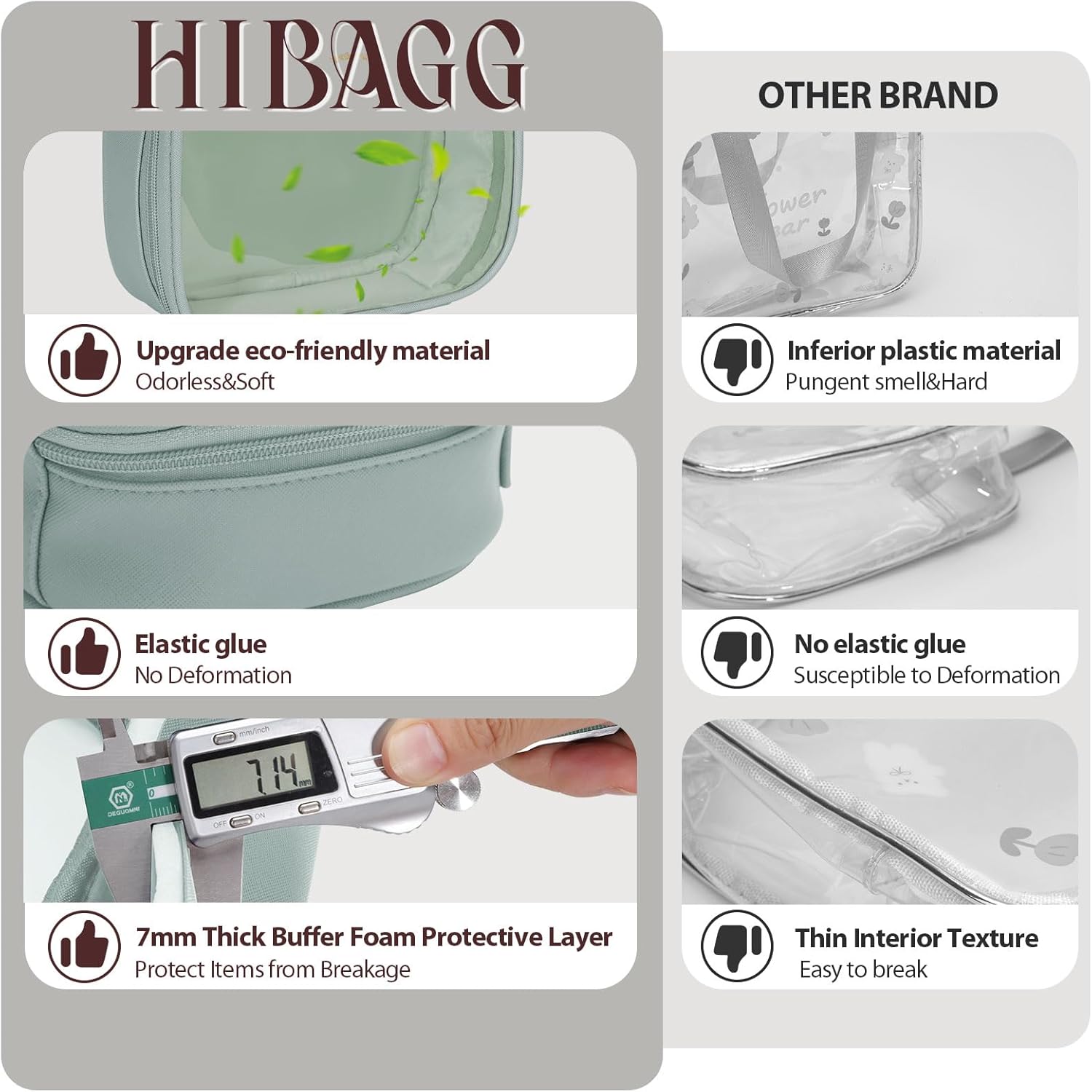 Hibagg Neceser de viaje, Verde grisáceo, Transparente