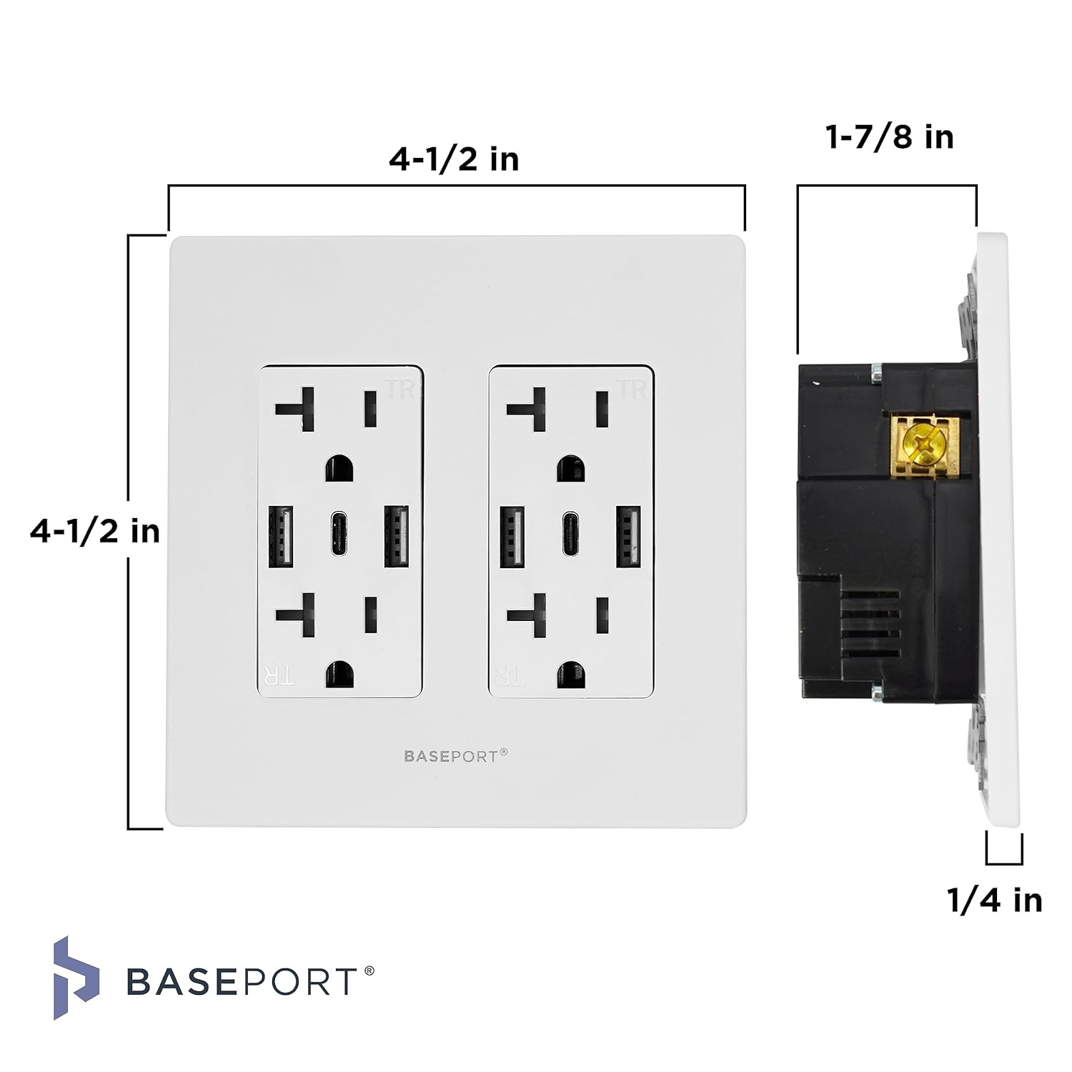 Toma de pared premium con puertos USB  125 V 20 Amp tomacorrientes USB, receptáculos de salida USB de 5 V6 A, doble USB-A, 1 USB-C, placa frontal