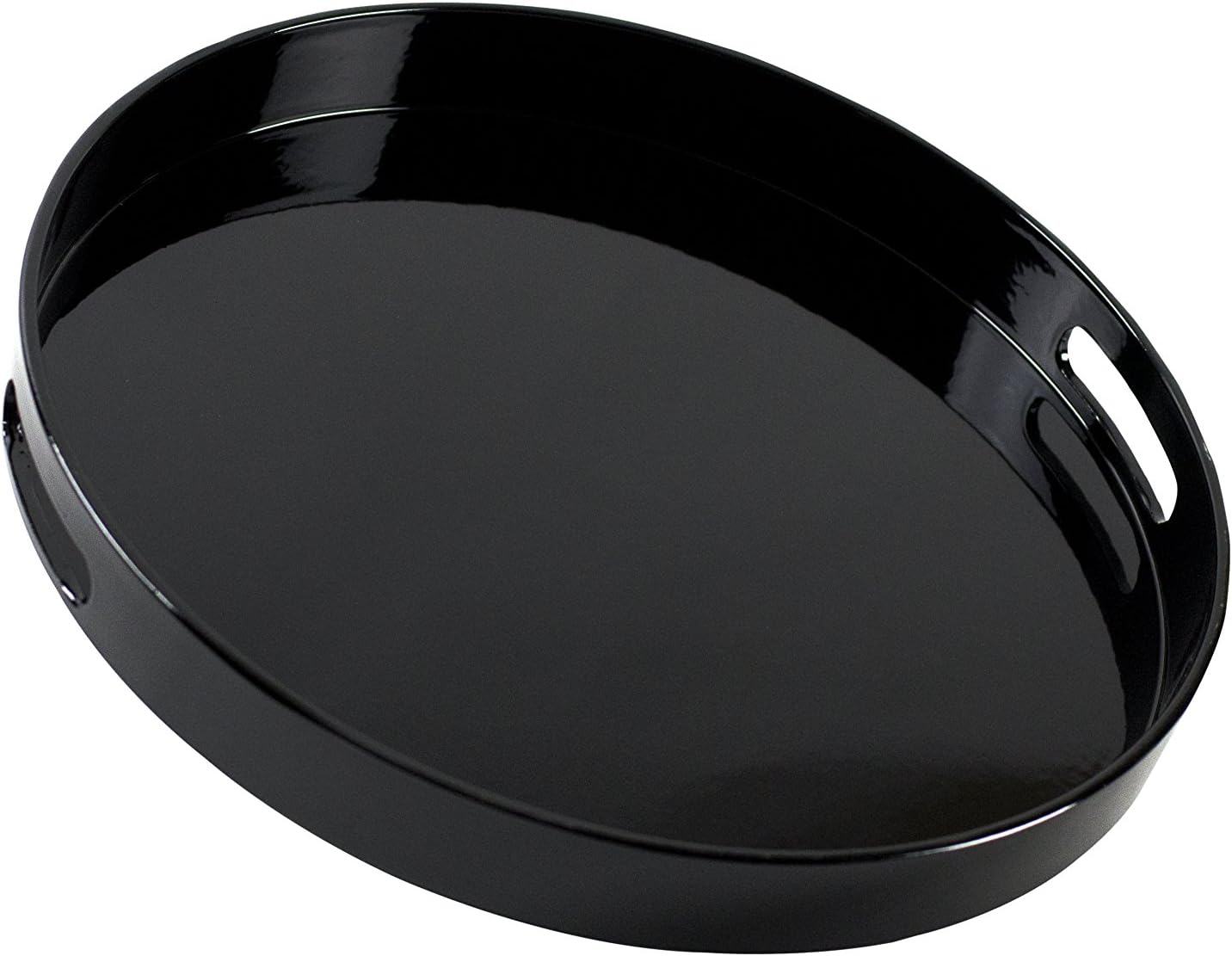 10 Strawberry Street Bandeja redonda de laca de 13.5″ con asas, color negro
