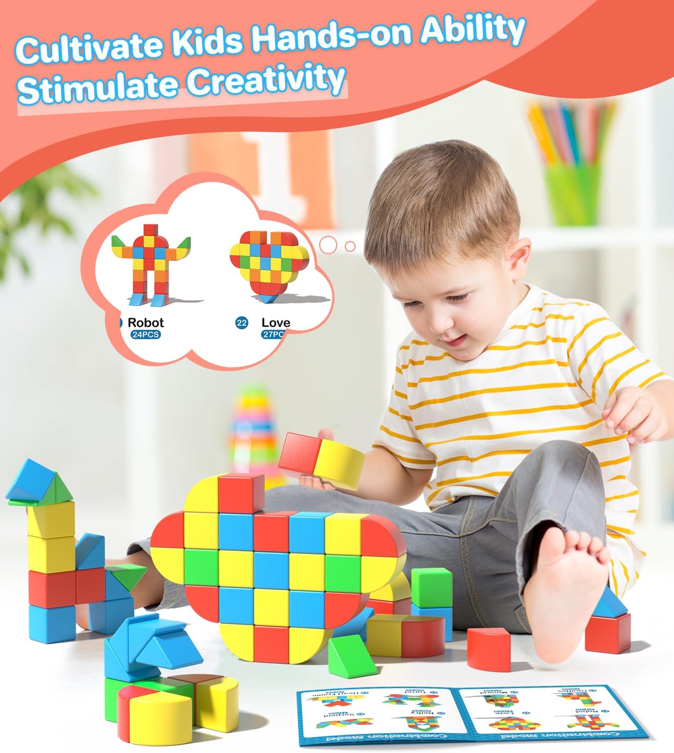 Bloques magnéticos para niños pequeños, juguetes de construcción creativos, bloques sensoriales coloridos apilables con imán, juego de cubos de