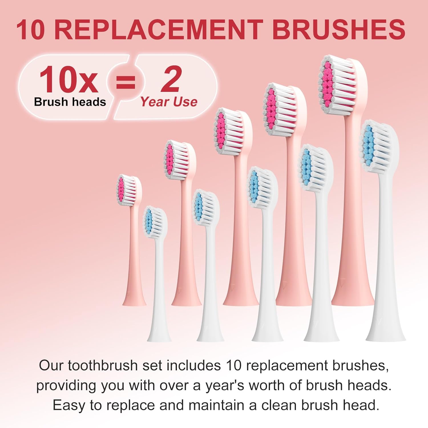 2 cepillos de dientes eléctricos con soportes, 10 cabezales de cepillo de dientes sónico de repuesto, 6 modos, IPX7 impermeable, temporizador