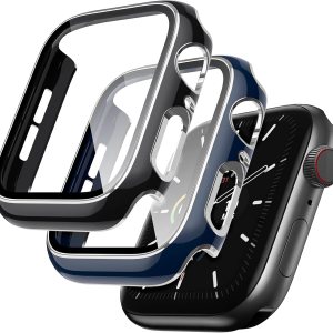 Lovrug Paquete de 2 carcasas compatibles con Apple Watch de 1.57 pulgadas SESeries 654 protector de pantalla de vidrio templado integrado, Lovrug Paquete de 2 carcasas compatibles con Apple Watch de 1.57 pulgadas SESeries 654 protector de pantalla de vidrio templado integrado,