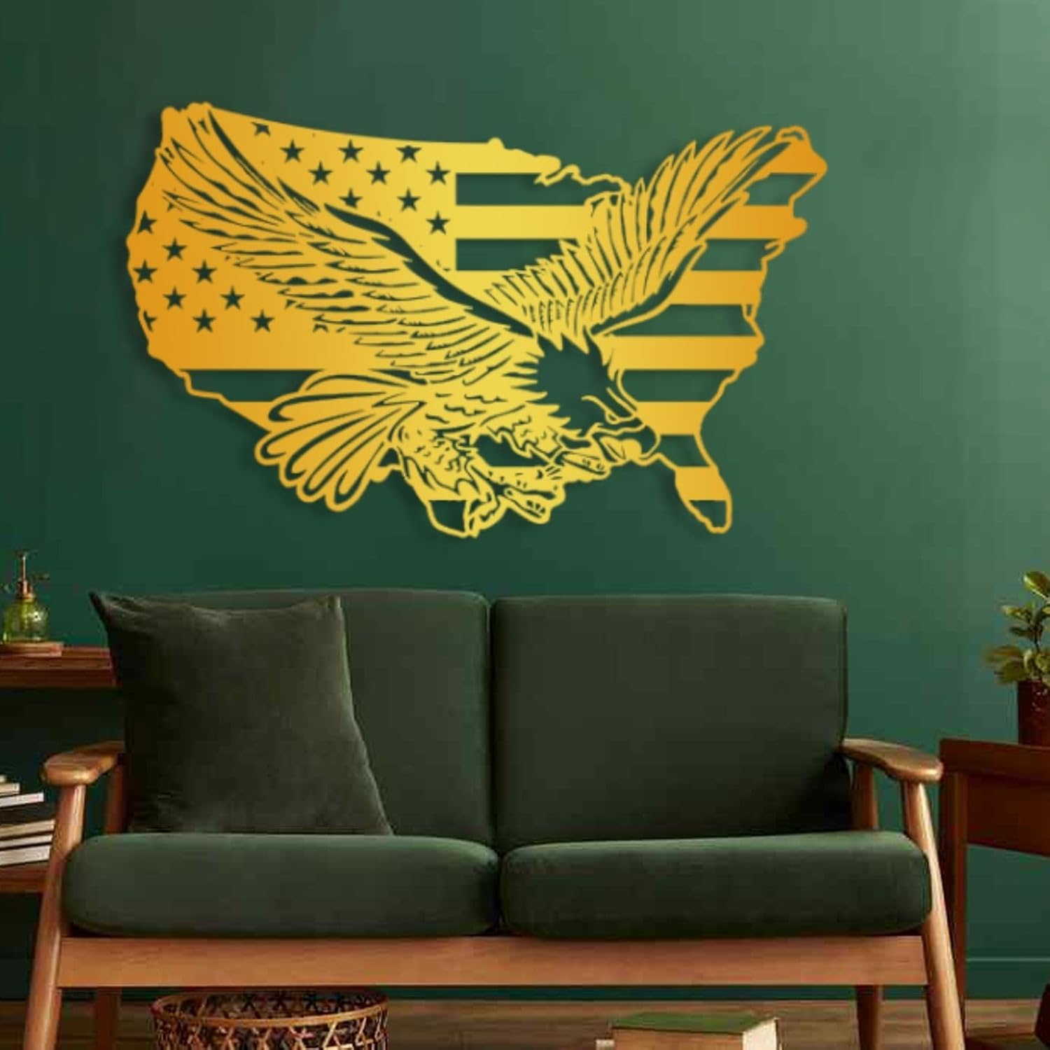 Arte de pared de metal con águila de águila, arte de pared de metal con águila calva, decoración de pared de águila de metal de gran tamaño, bandera