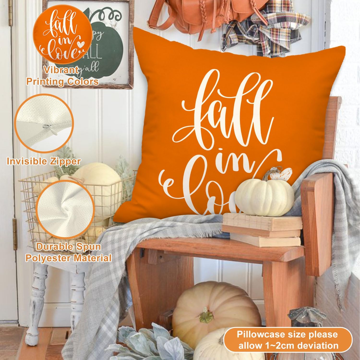Ywlake Juego de 4 fundas de almohada de otoño de 16 x 16 pulgadas, fundas decorativas de cojín de 16 x 16 pulgadas, fundas de almohada otoñales de