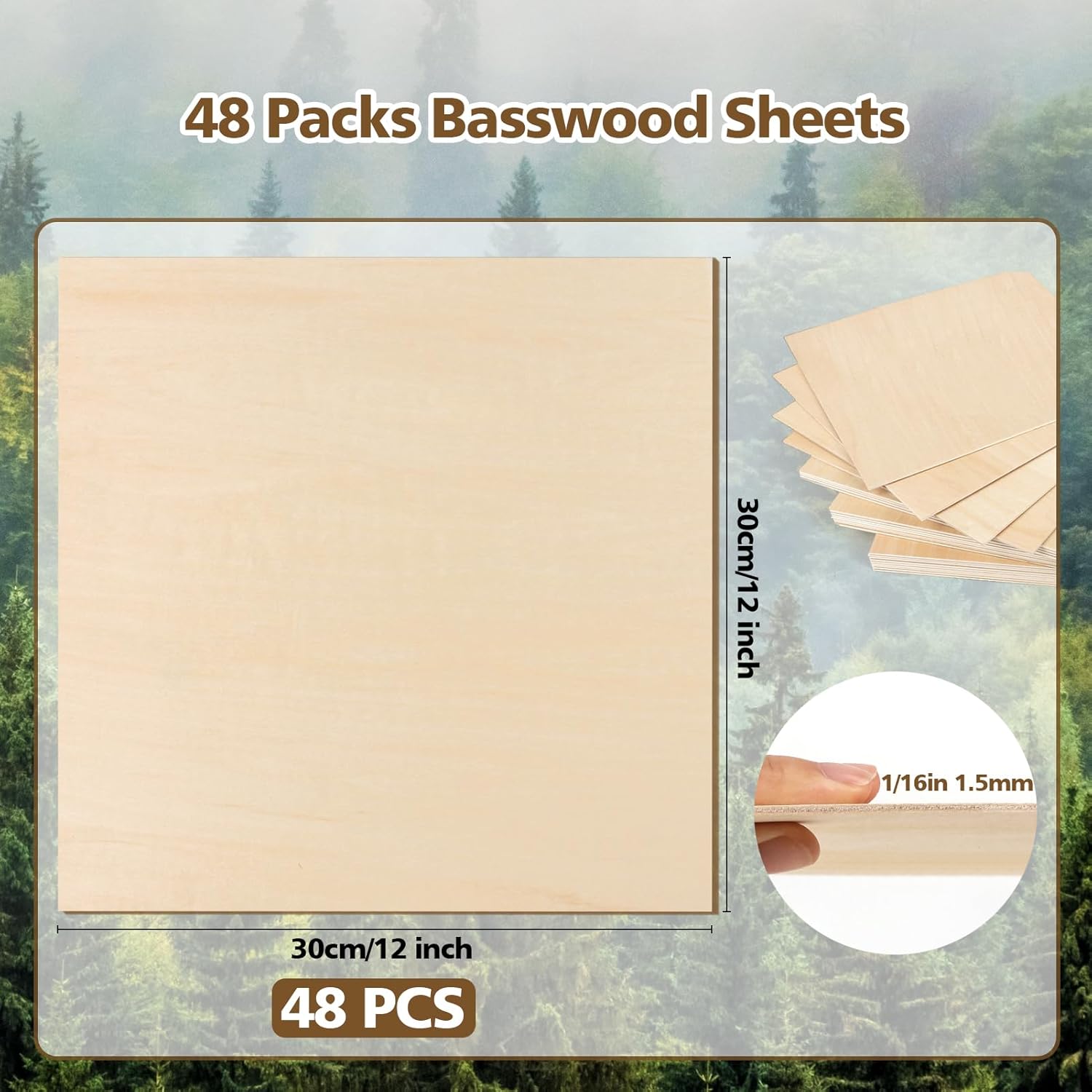 Adrattnay Hojas de tilo de 116 x 12 x 12 pulgadas – Hojas de madera contrachapada de tilo de 116 x 12 pulgadas, 48 piezas de tablero cuadrado de