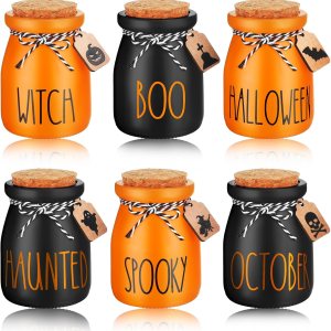 Juego de 6 mini tarros de albañil de Halloween para decoración de bandeja escalonada de Halloween, murciélagos fantasmas, calabaza, pequeños frascos Juego de 6 mini tarros de albañil de Halloween para decoración de bandeja escalonada de Halloween, murciélagos fantasmas, calabaza, pequeños frascos