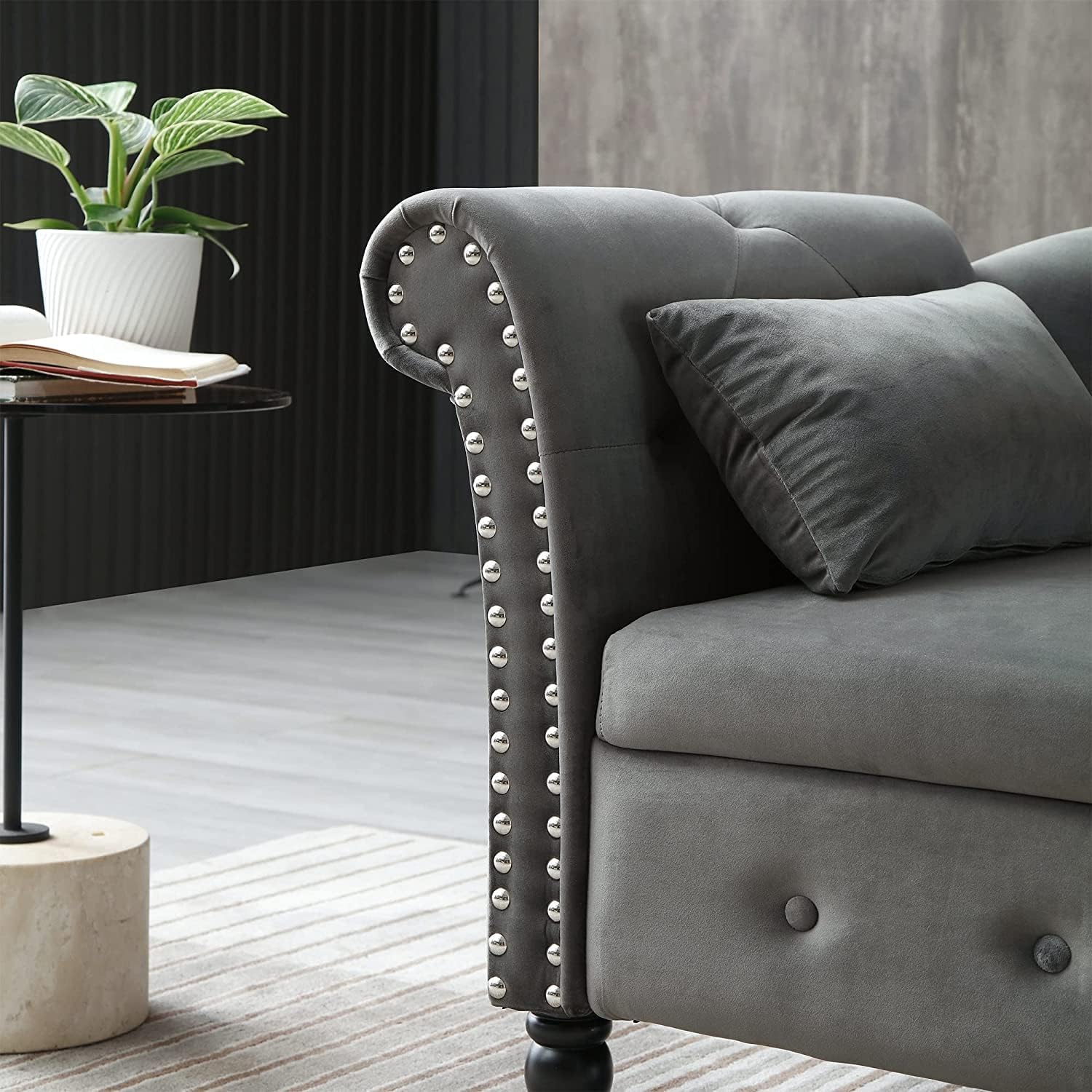 Anwick Chaise Lounge – Silla reclinable tapizada para interiores, moderna y tapizada para sala de estar, dormitorio, sofá cama (gris) (gris +