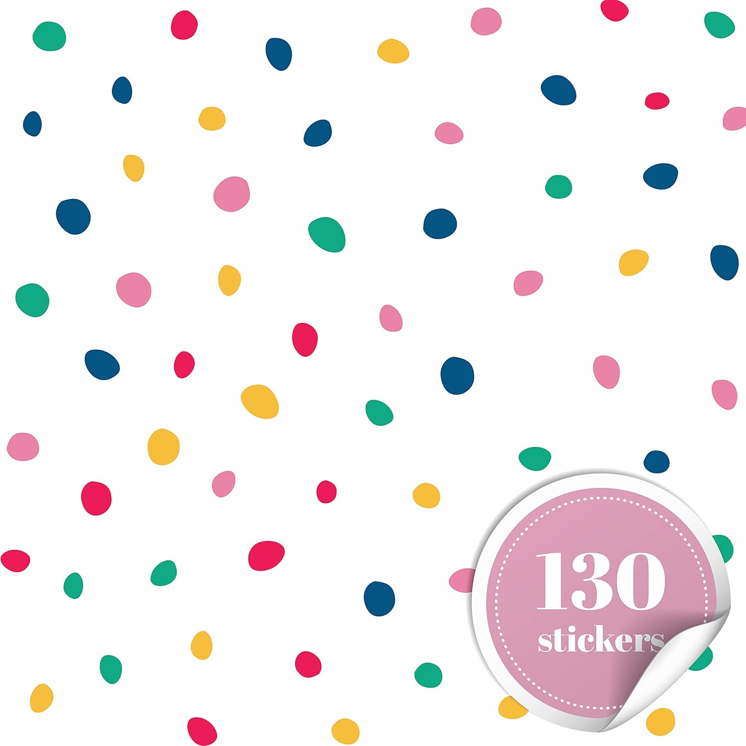 130 calcomanías de pared de lunares coloridos dálmatas para pared de niños, dormitorio, sala de estar, aula, sala de juegos, decoración de