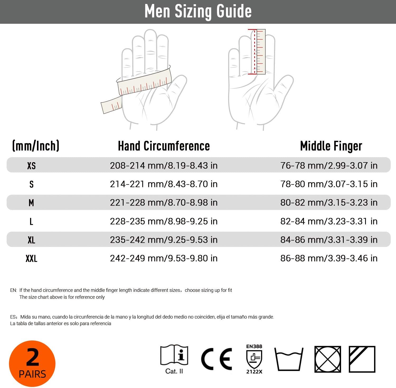 Vgo… 2 pares de -4 o superior 3M Thinsulate C100 guantes de trabajo cálidos de cuero sintético forrados, inserción impermeable (SL8777FW)