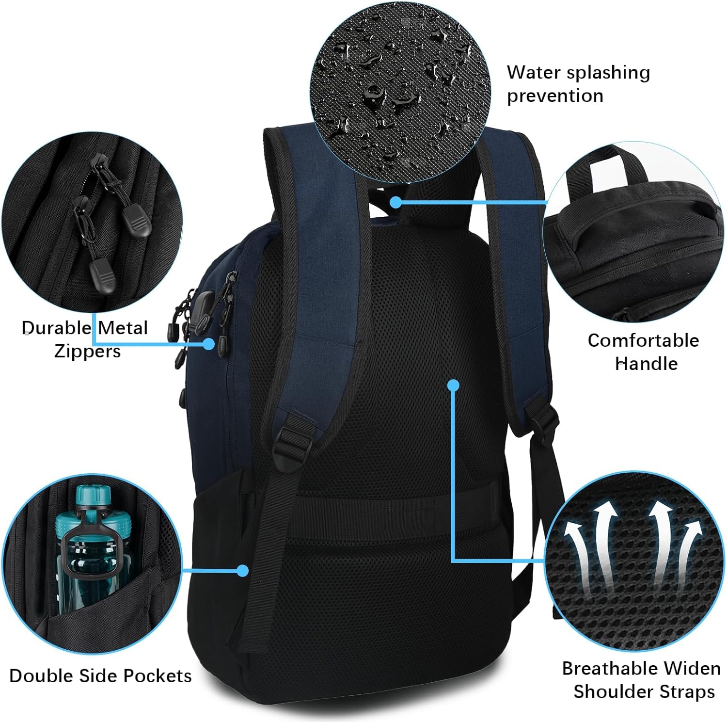Mochila de viaje para laptop para hombres y mujeres, mochilas de viaje delgadas y duraderas para negocios con puerto de carga USB, Azul oscuro,