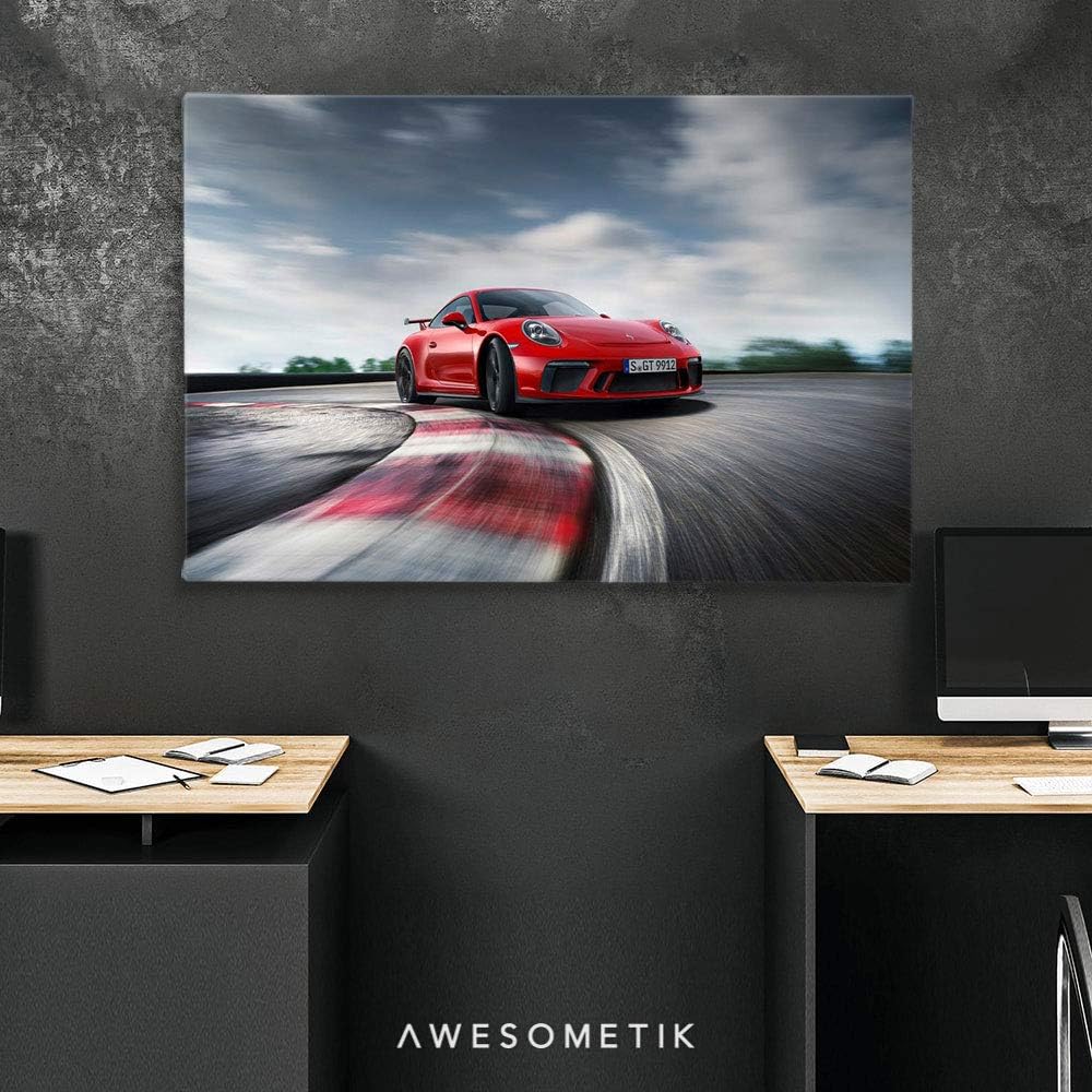 “AWESOMETIK” Porsche 911 GT3 – Lienzo decorativo para el hogar. Listo para colgar. Fabricado en Estados Unidos (24 x 18 pulgadas envuelto en galería)