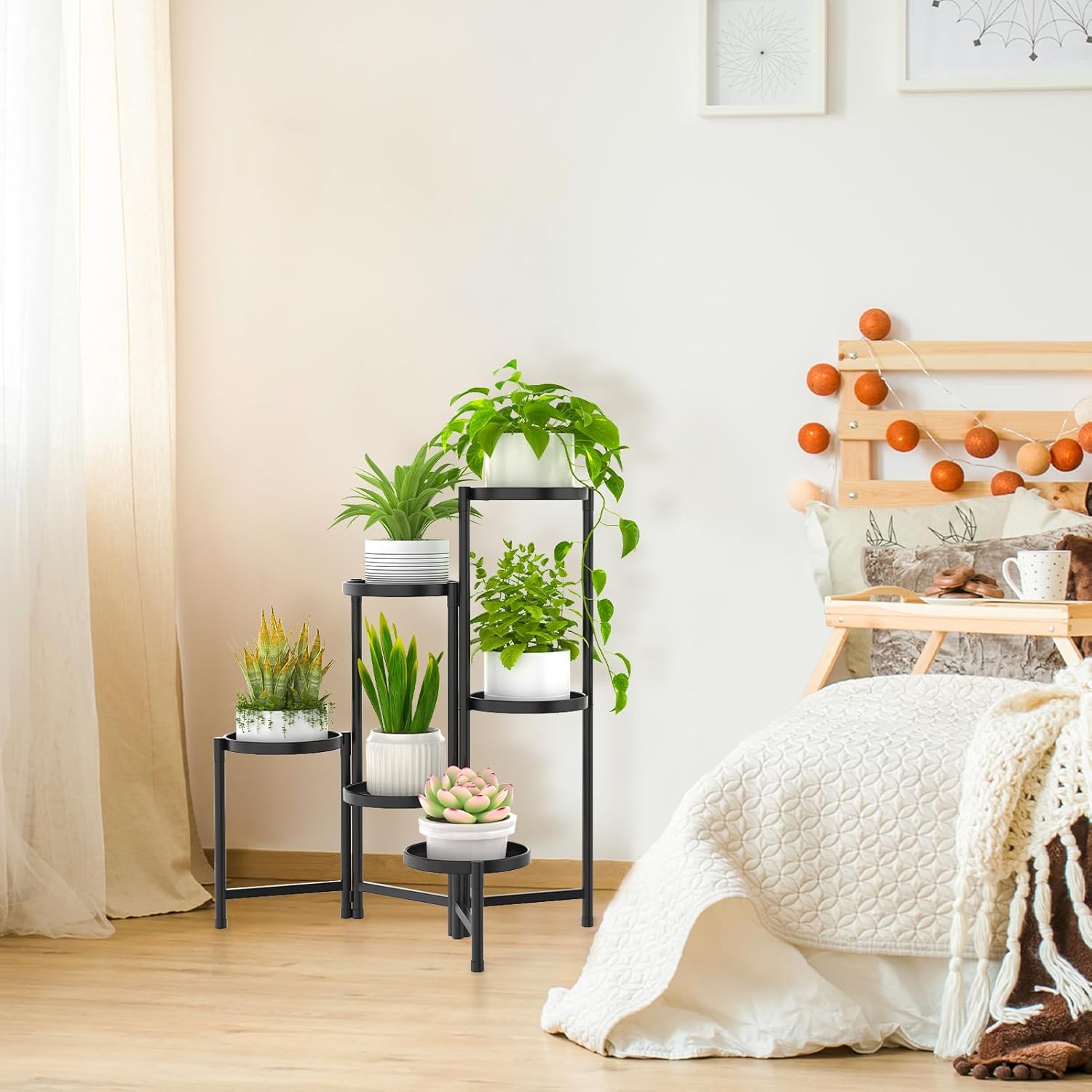 Soporte de metal de 6 niveles para plantas alto para interiores y exteriores, estante de esquina plegable para múltiples plantas, soporte para