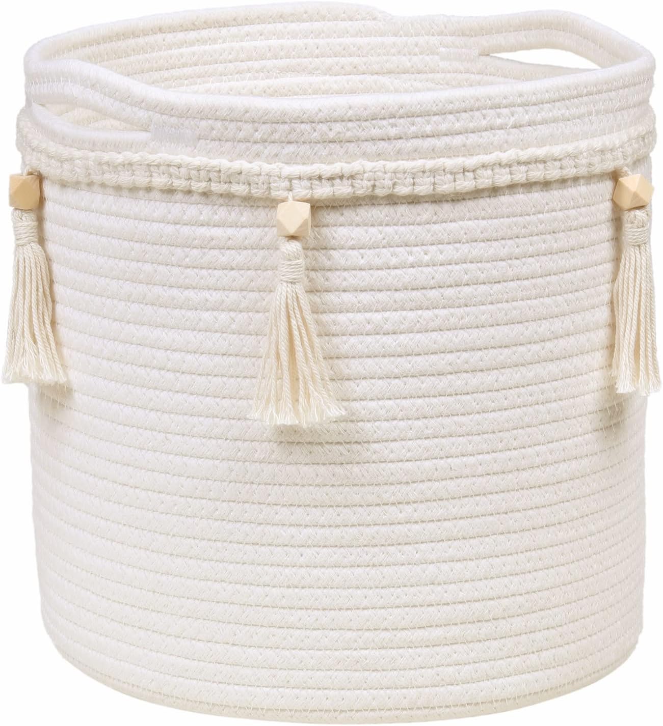 Cesta bohemia con bonita borla tejida de macramé, organizador de cuerda de algodón para decoración bohemia de habitaciones, decoración de