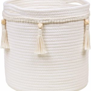 Cesta bohemia con bonita borla tejida de macramé, organizador de cuerda de algodón para decoración bohemia de habitaciones, decoración de Cesta bohemia con bonita borla tejida de macramé, organizador de cuerda de algodón para decoración bohemia de habitaciones, decoración de