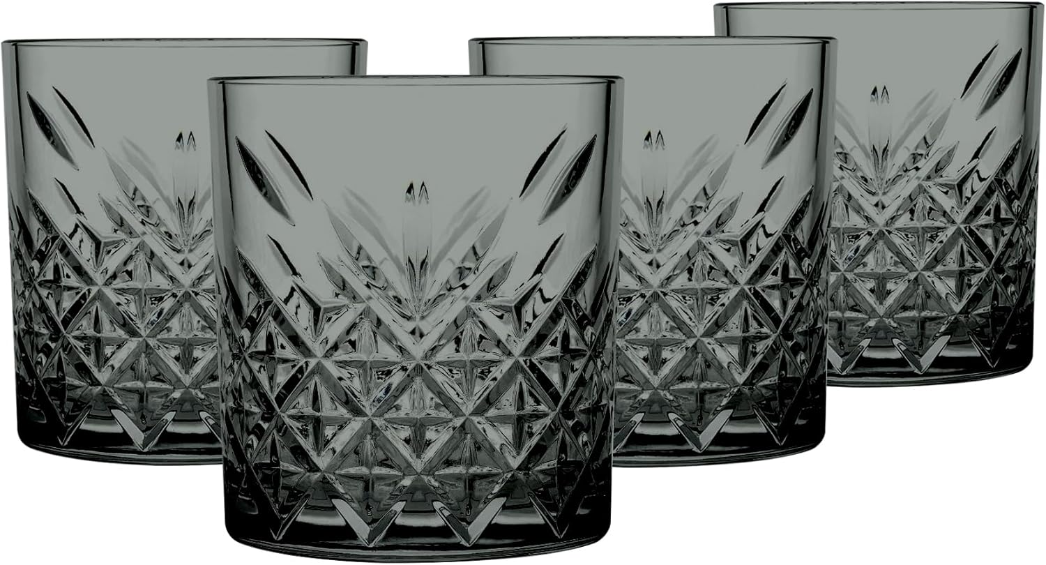 Juego de 4 vasos de whisky grises, utensilios de bar de Lowball antiguos, base pesada ahumados de colores para beber whisky, bourbon, centeno o