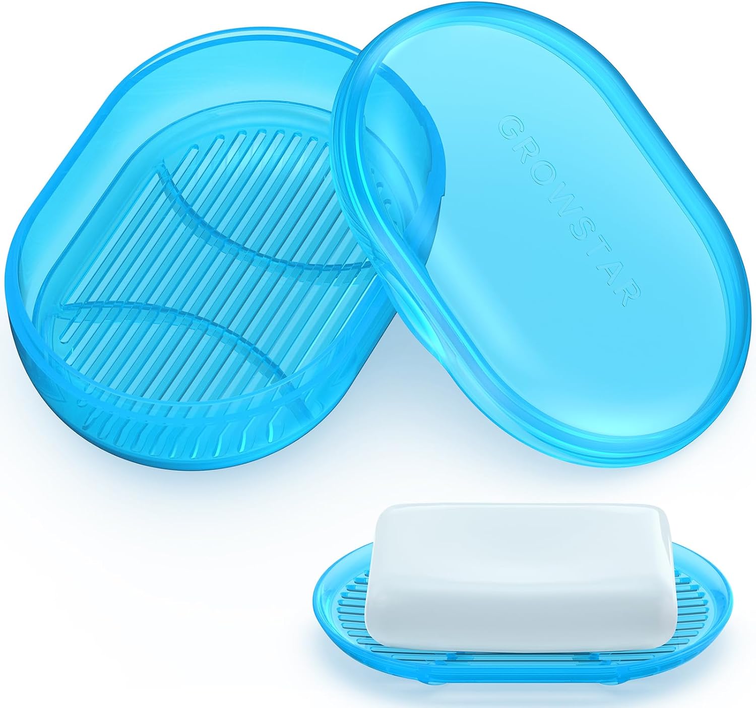 Jabonera azul transparente, contenedor de jabón de viaje, jabonera portátil con tapa, jaboneras a prueba de fugas para barra de jabón con funda,