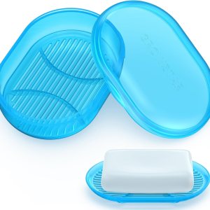 Jabonera azul transparente, contenedor de jabón de viaje, jabonera portátil con tapa, jaboneras a prueba de fugas para barra de jabón con funda, Jabonera azul transparente, contenedor de jabón de viaje, jabonera portátil con tapa, jaboneras a prueba de fugas para barra de jabón con funda,
