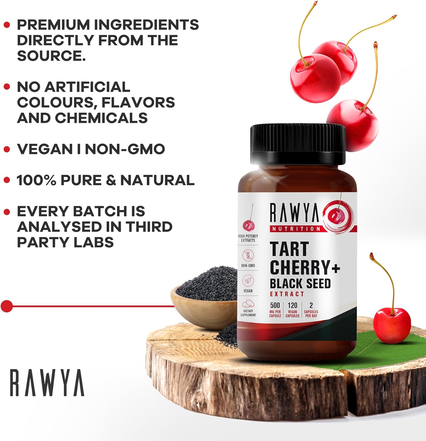 Nutrition, Extracto de cereza agria, mejorado con polvo de semilla negra, 120 cápsulas veganas, 500 mg por cápsula, antioxidante, ayuda a dormir,