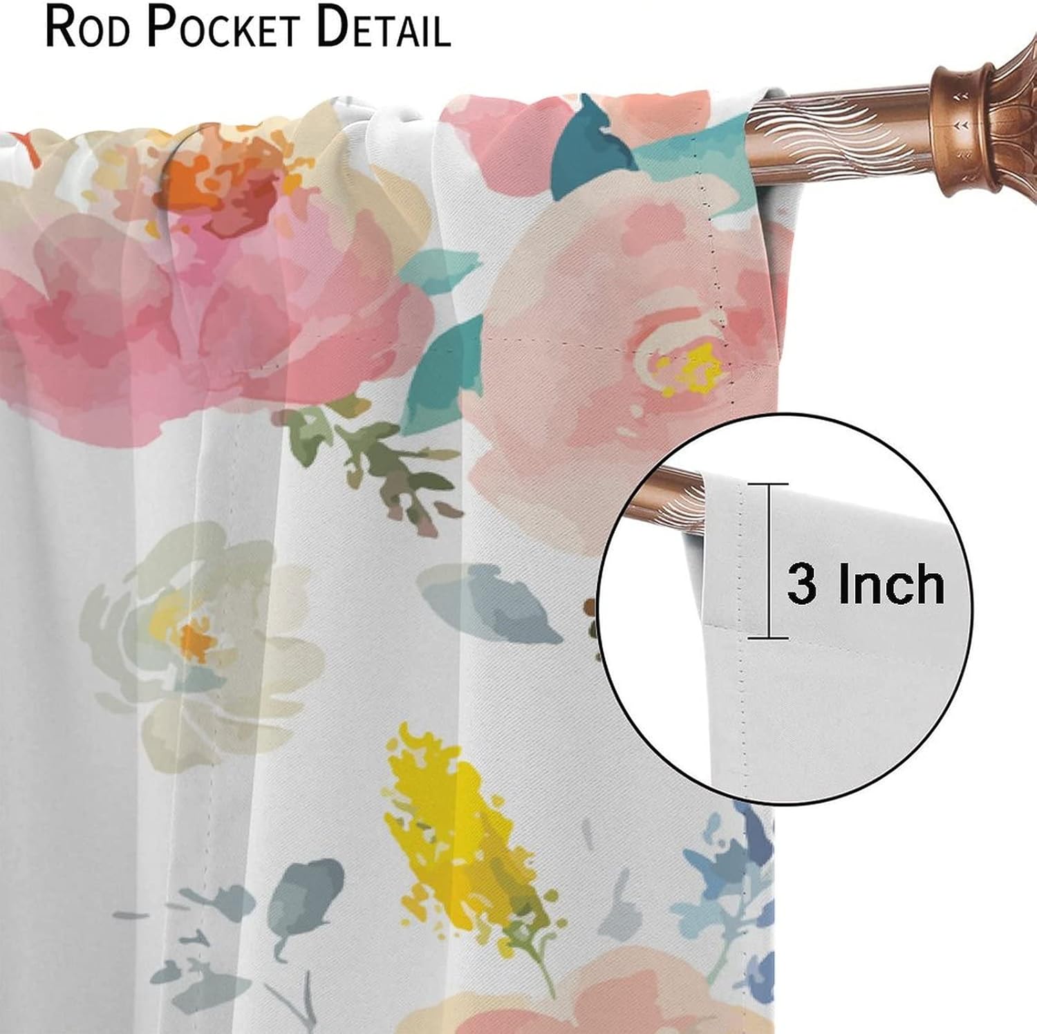 Cortinas de acuarela románticas con estampado floral rosa, bolsillo para barra, cortinas de ventana para dormitorio, sala de estar, 42 x 54 pulgadas