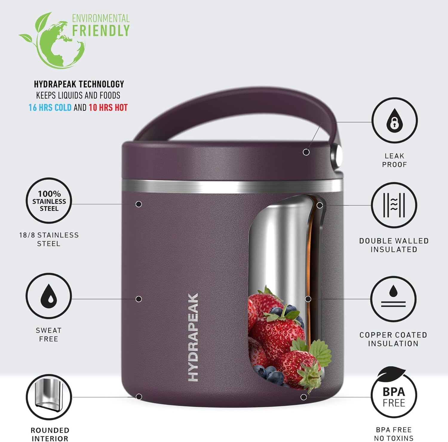 Hydrapeak Termo de acero inoxidable de 25 onzas con aislamiento al vacío, termo para alimentos calientes y alimentos fríos, boca ancha a prueba de