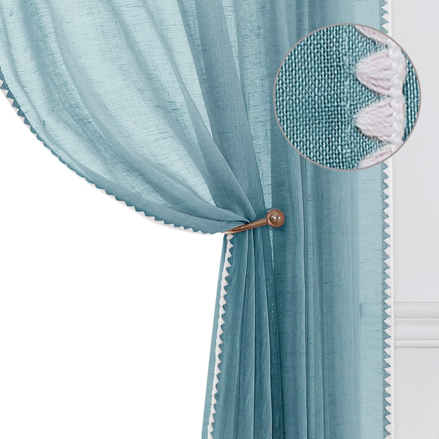 Selectex – Cortinas transparentes de lino natural con bordes semitransparentes
