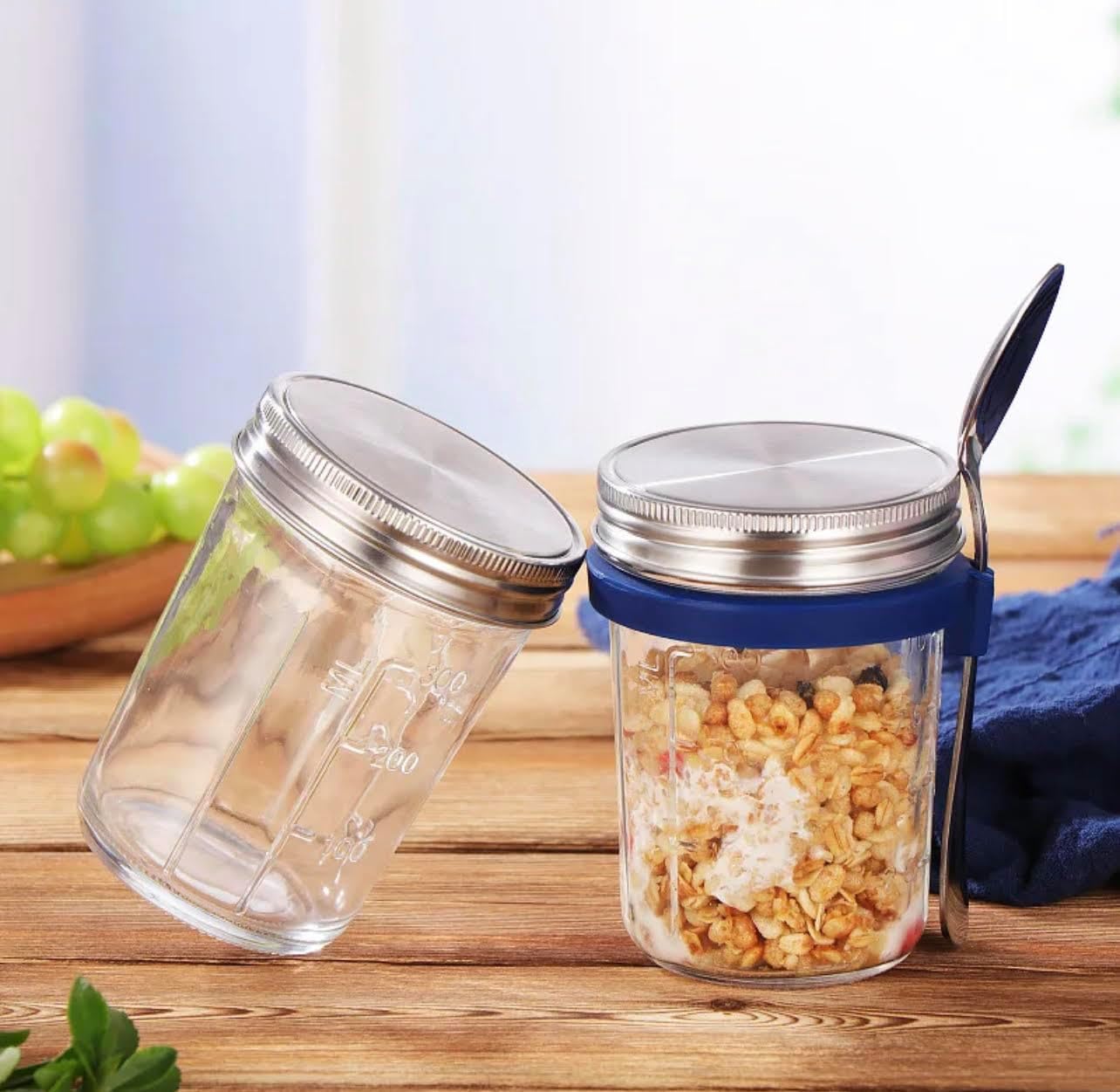 Tarros de avena durante la noche – Recipientes de avena con tapas – Tarros de vidrio para avena nocturna – Juego de 2 tarros con tapas – Tarros