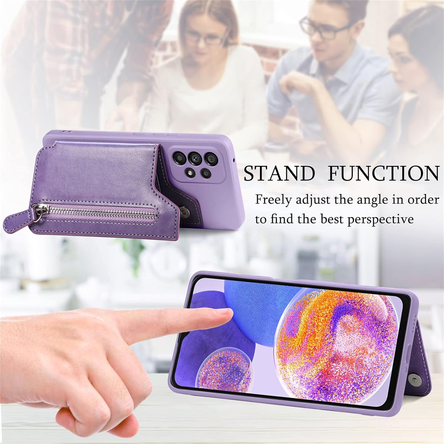 Tncavo Funda tipo cartera para Samsung Galaxy A23 5G4G, piel sintética, con cierre de cremallera, tarjetero RFID, funda para teléfono para Samsung