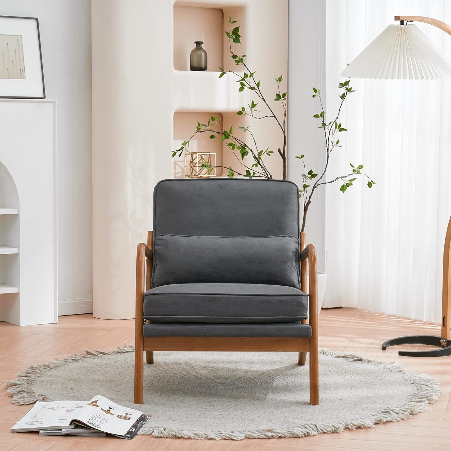 Karl home Silla decorativa moderna de mediados de siglo con almohada de tela bronceadora con marco de madera maciza y cojín suave para sala de