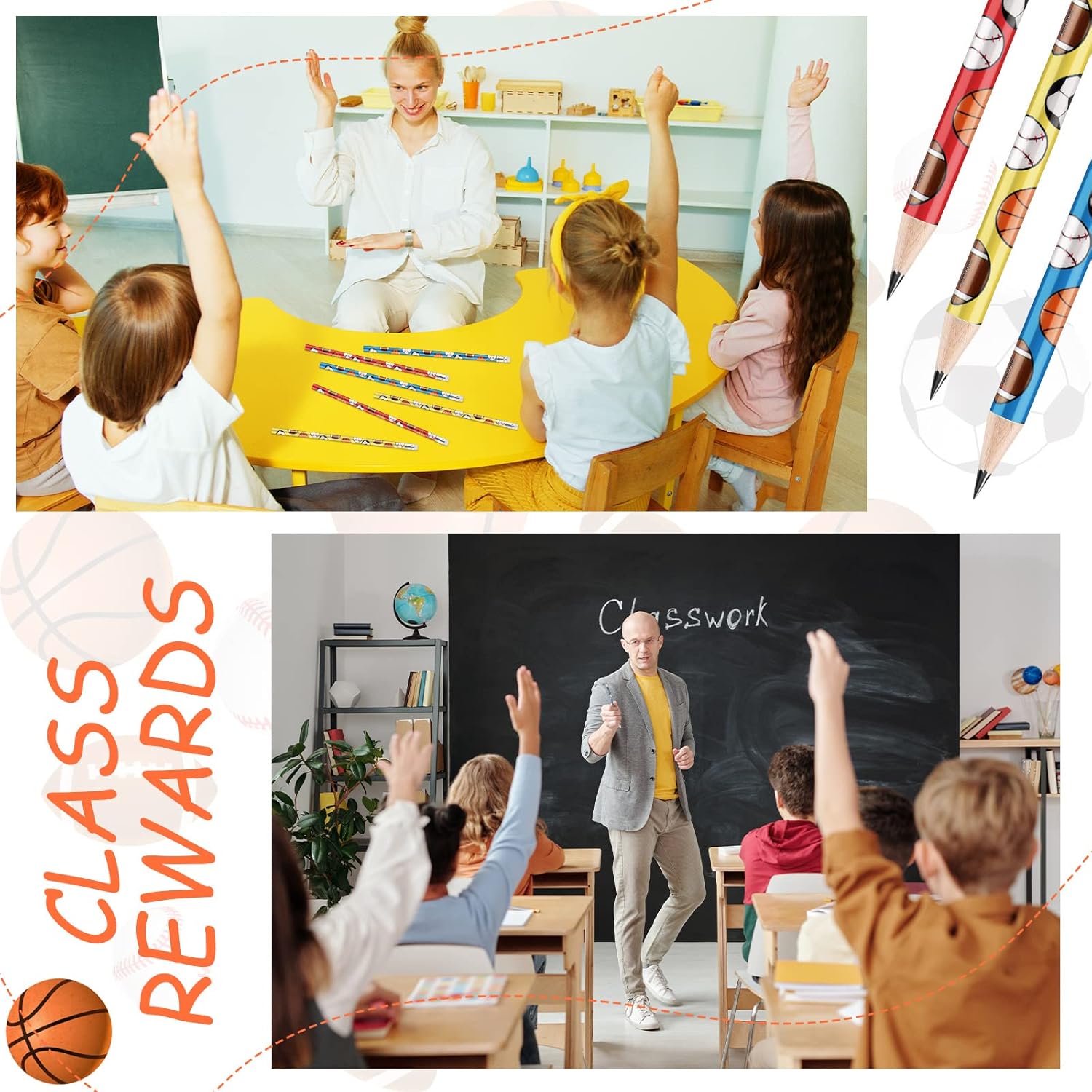 48 lápices deportivos con borrador para niños, lápices de béisbol, fútbol, baloncesto, pelota de fútbol, lápices de pelota de fútbol con temática