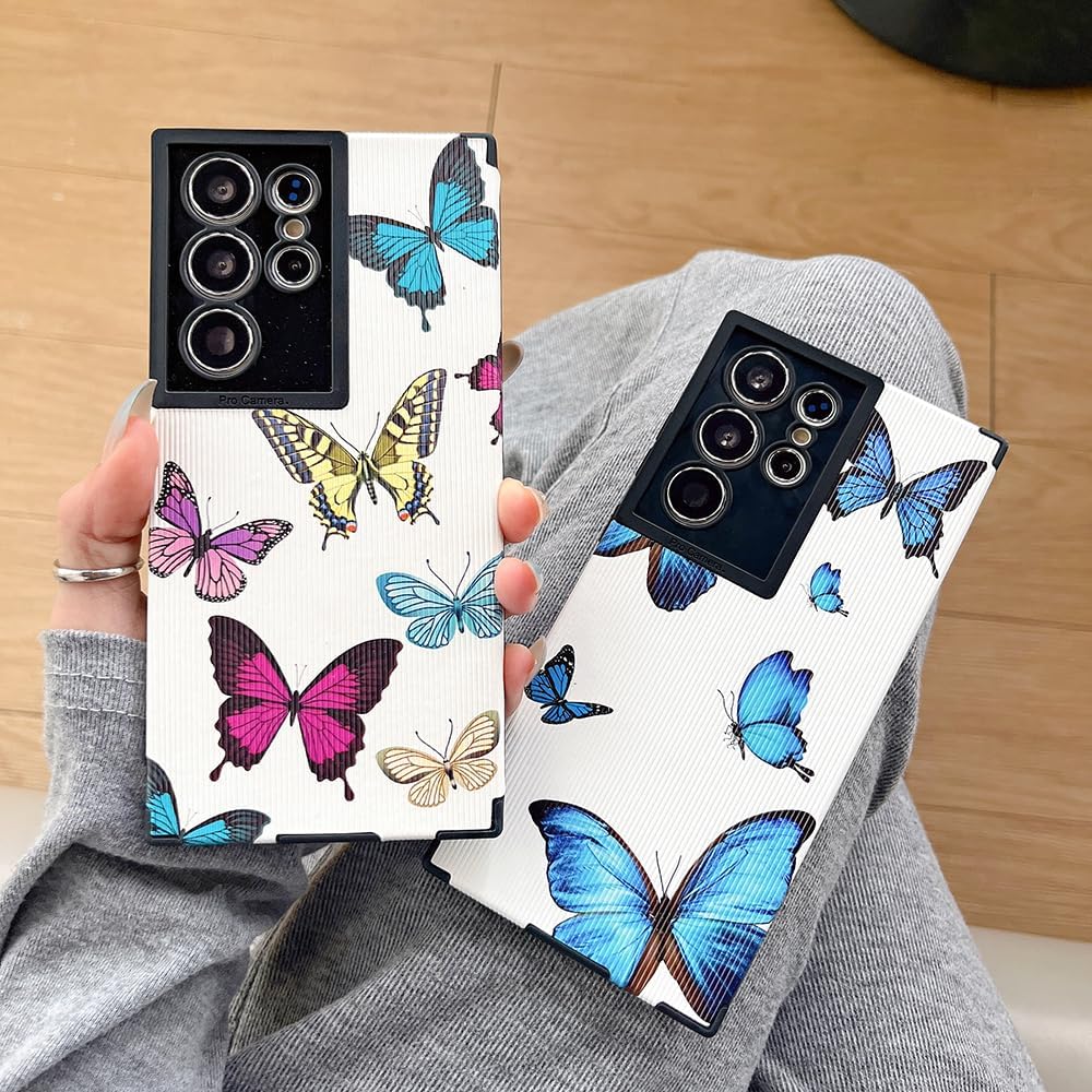 Diseño De Mariposa De Color Lindo Compatible Con Samsung Galaxy S23 Ultra Funda De Teléfono Cubierta Protectora De Silicona De Cuero De Moda Para