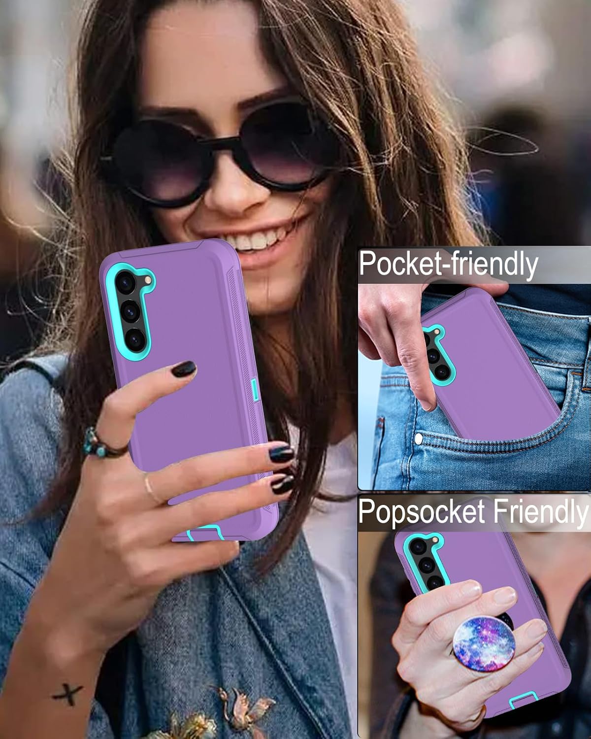 Aliruke Funda para Samsung Galaxy S23, con protector de pantalla, protección de puerto, cubierta de goma de silicona antideslizante de cuerpo