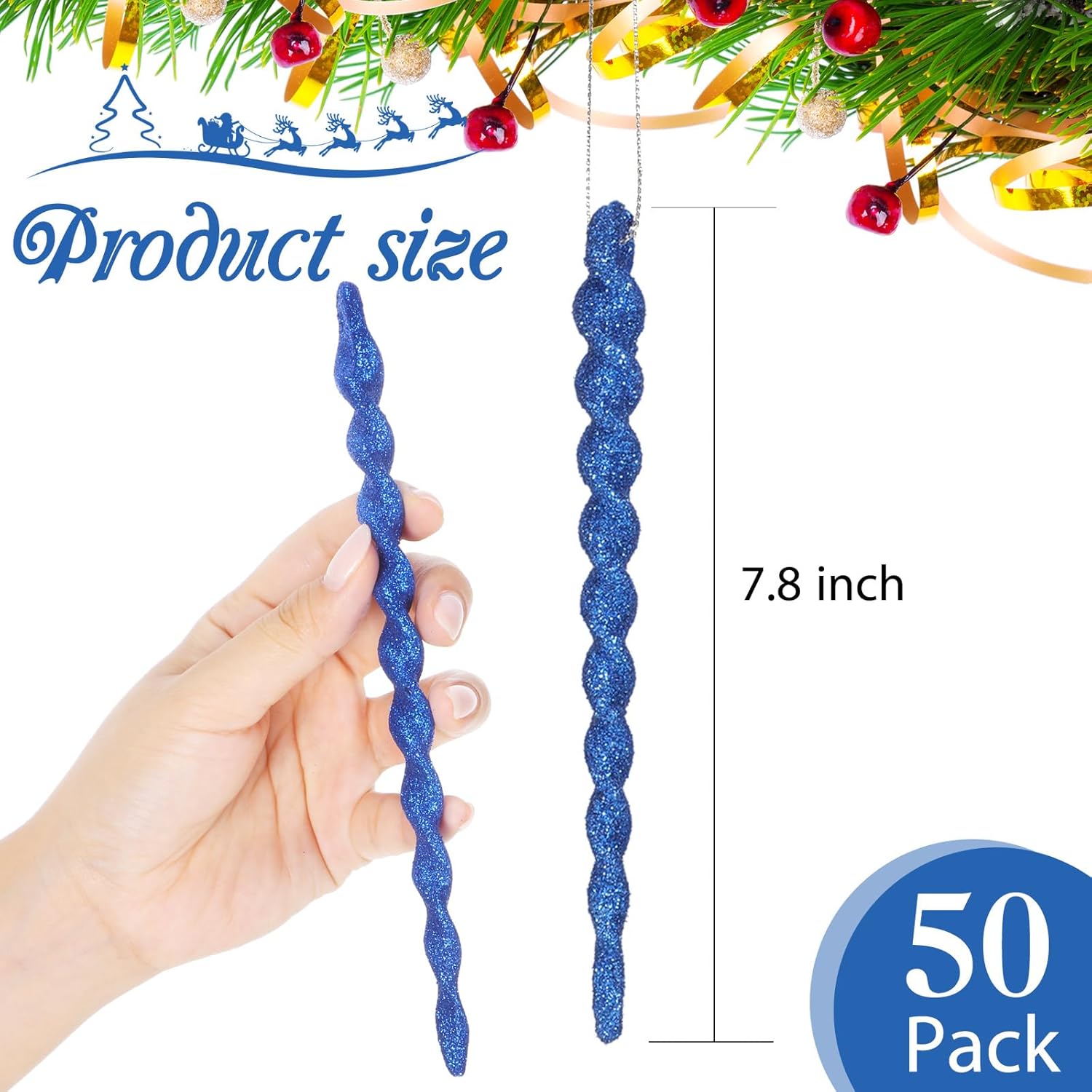 50 carámbanos de árbol para Navidad, adornos de carámbanos de plástico, carámbanos de Navidad, torcidos, decoración colgante para invierno,
