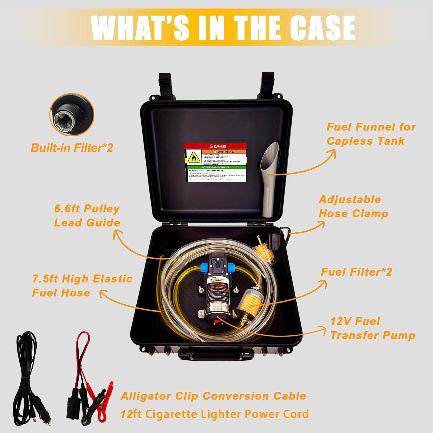 Kit de bomba de transferencia de combustible de 12 V 70 W, con tubo de combustible de alta elasticidad y 2 cables de alimentación, mueve hasta 85