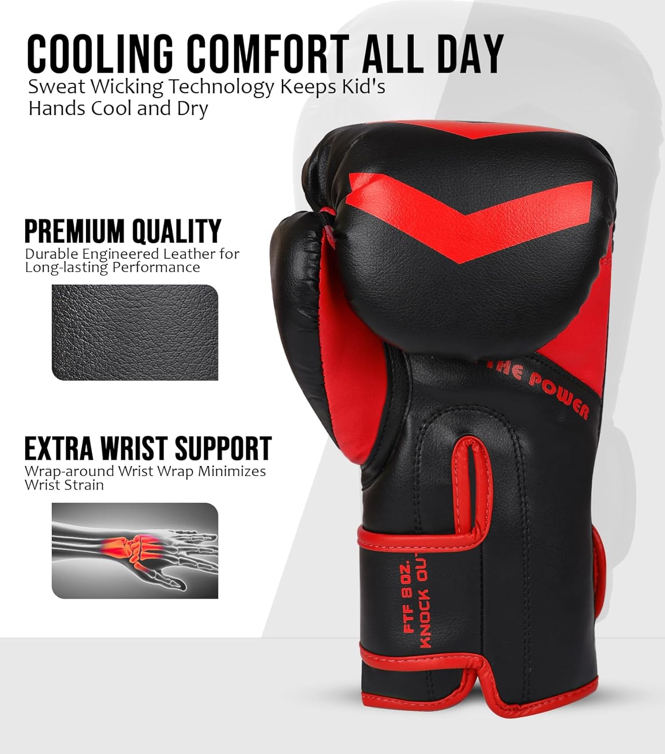 Exxact Sports Knockout – Guantes de boxeo juveniles para niños, guantes de boxeo de cuero duradero con protección acolchada para artes marciales