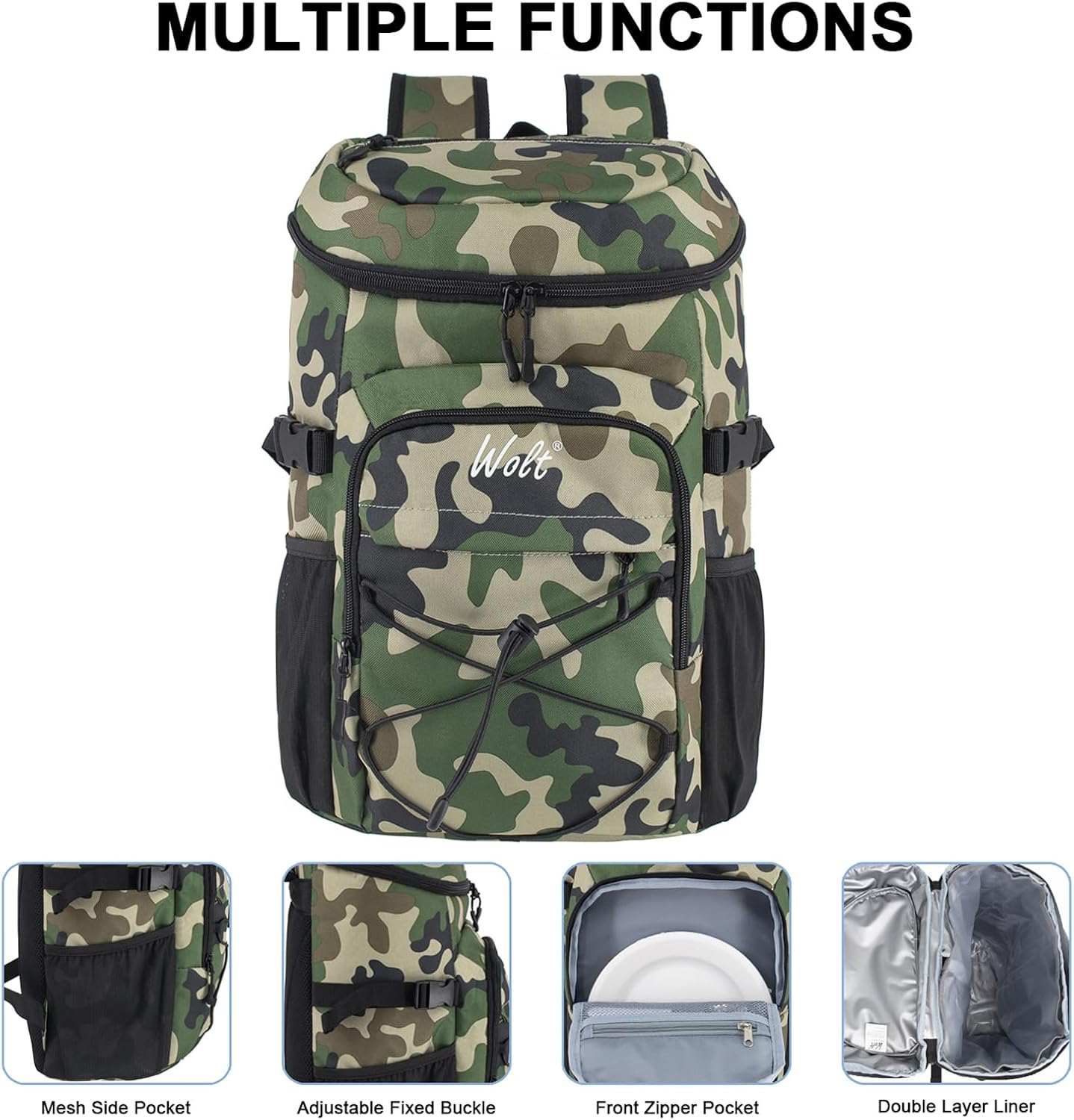 WOLT Mochila enfriadora, 24 latas aisladas, a prueba de fugas, ligera y suave, enfriador de camping, enfriador de playa de gran capacidad, mochila
