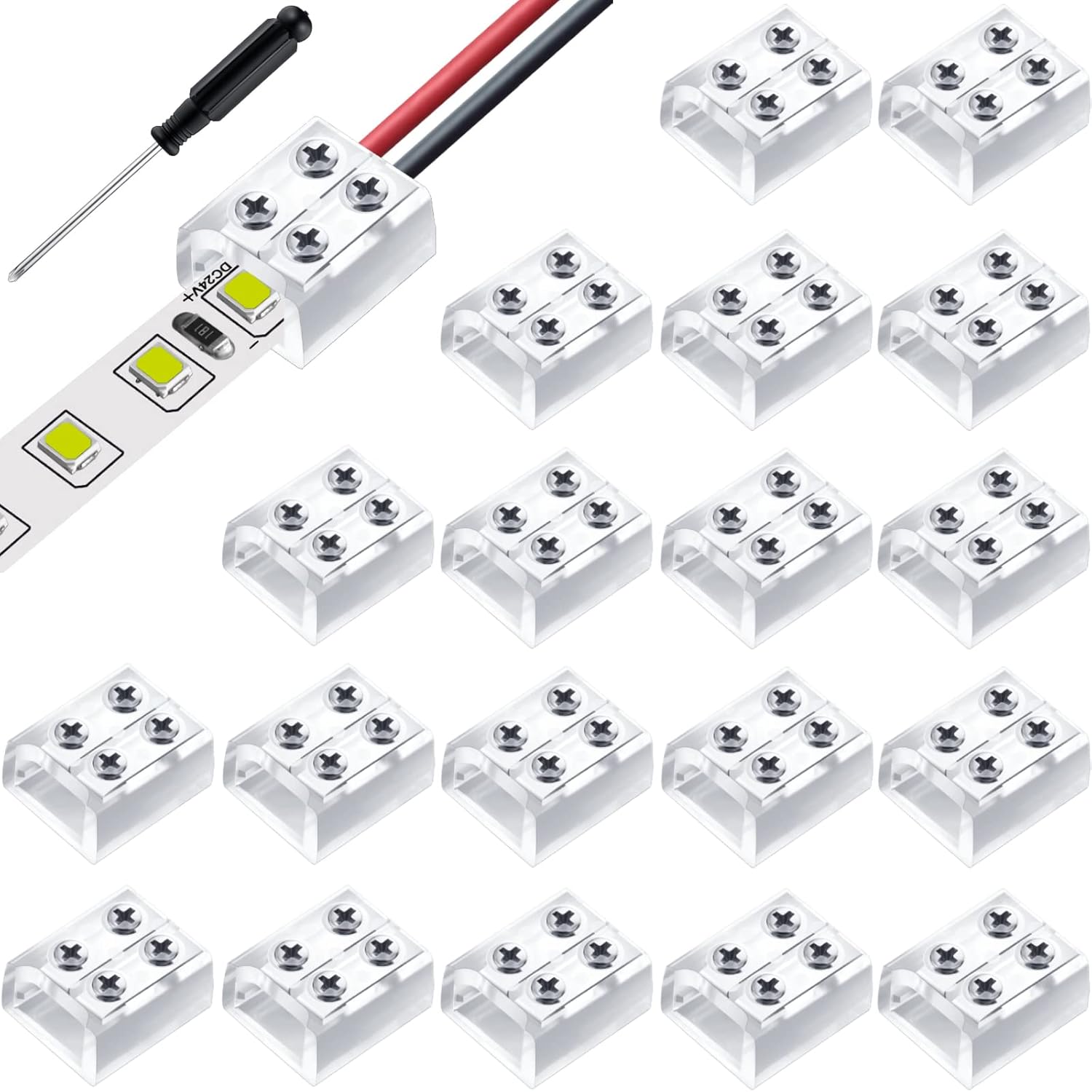 Conector de cinta LED de 2 pines de 0.394 in sin soldadura, conector de tira LED de rosca a cable, conector de bloque de terminales para 5 V, 12 V,
