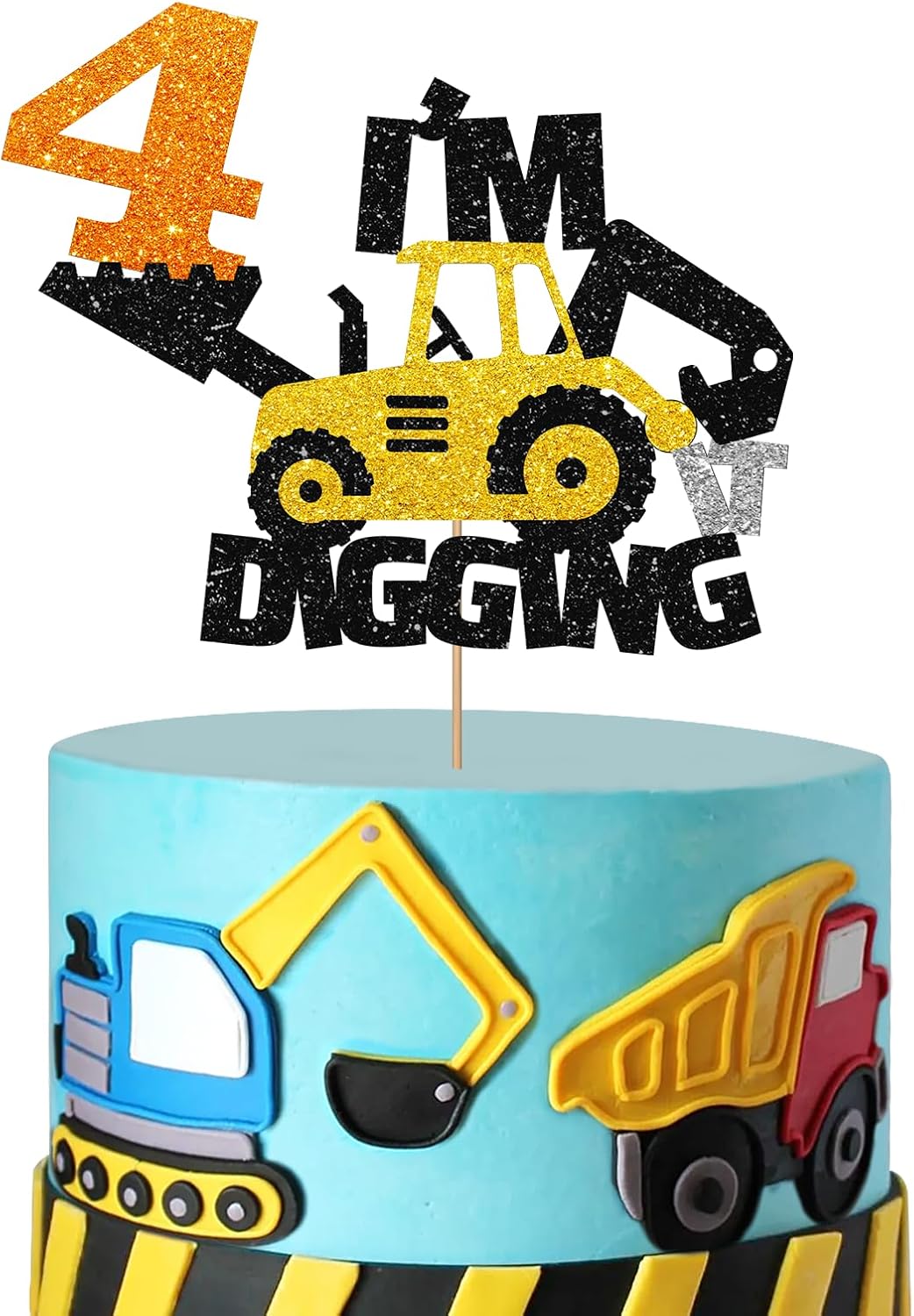 Decoración para tartas de 4 cumpleaños de construcción, excavadora, bulldozer, camión rodante, decoración de pastel de cuarto cumpleaños para niños,
