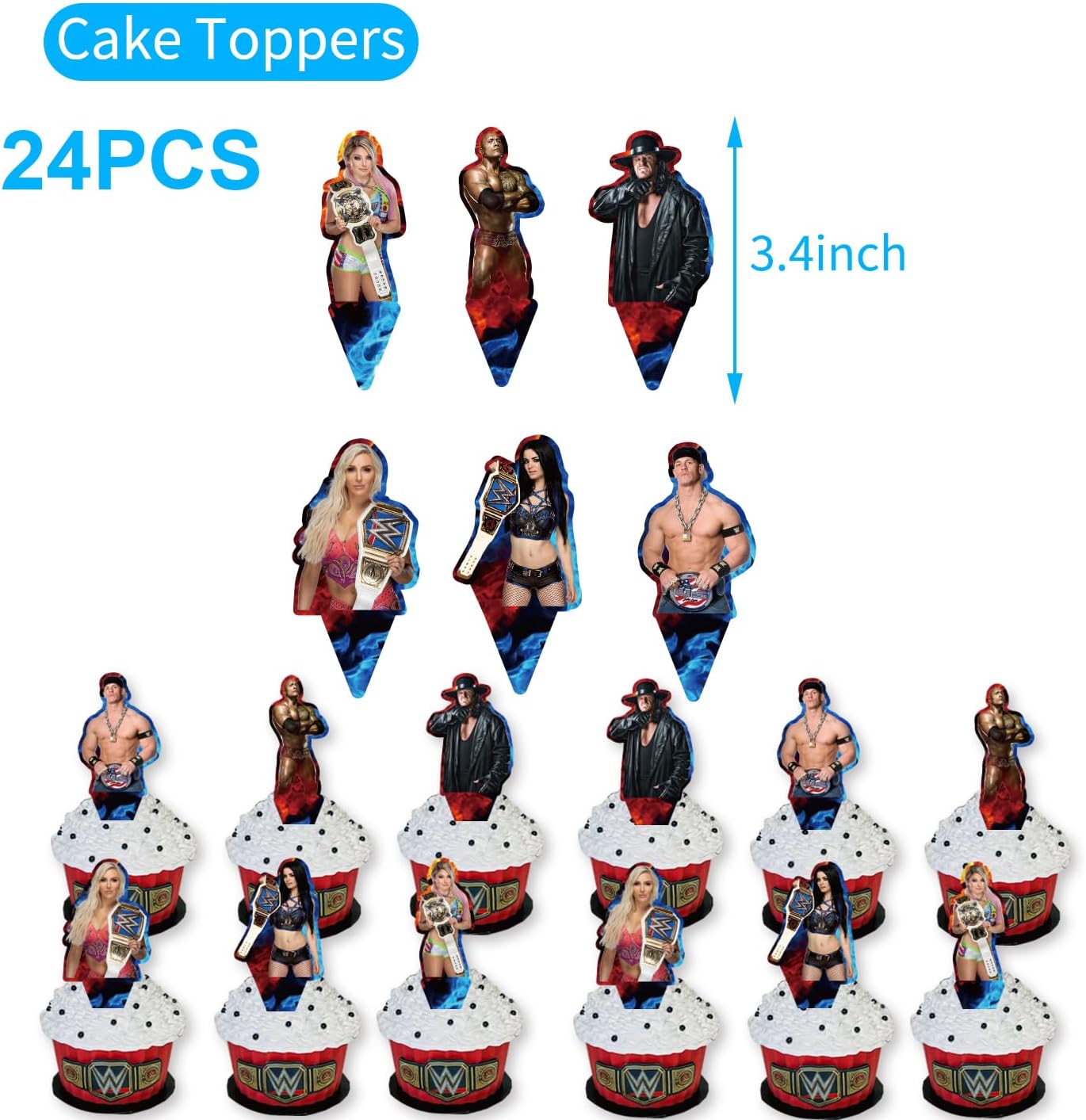 Paquete de 25 adornos para tartas de lucha libre, decoración de fiesta de cumpleaños