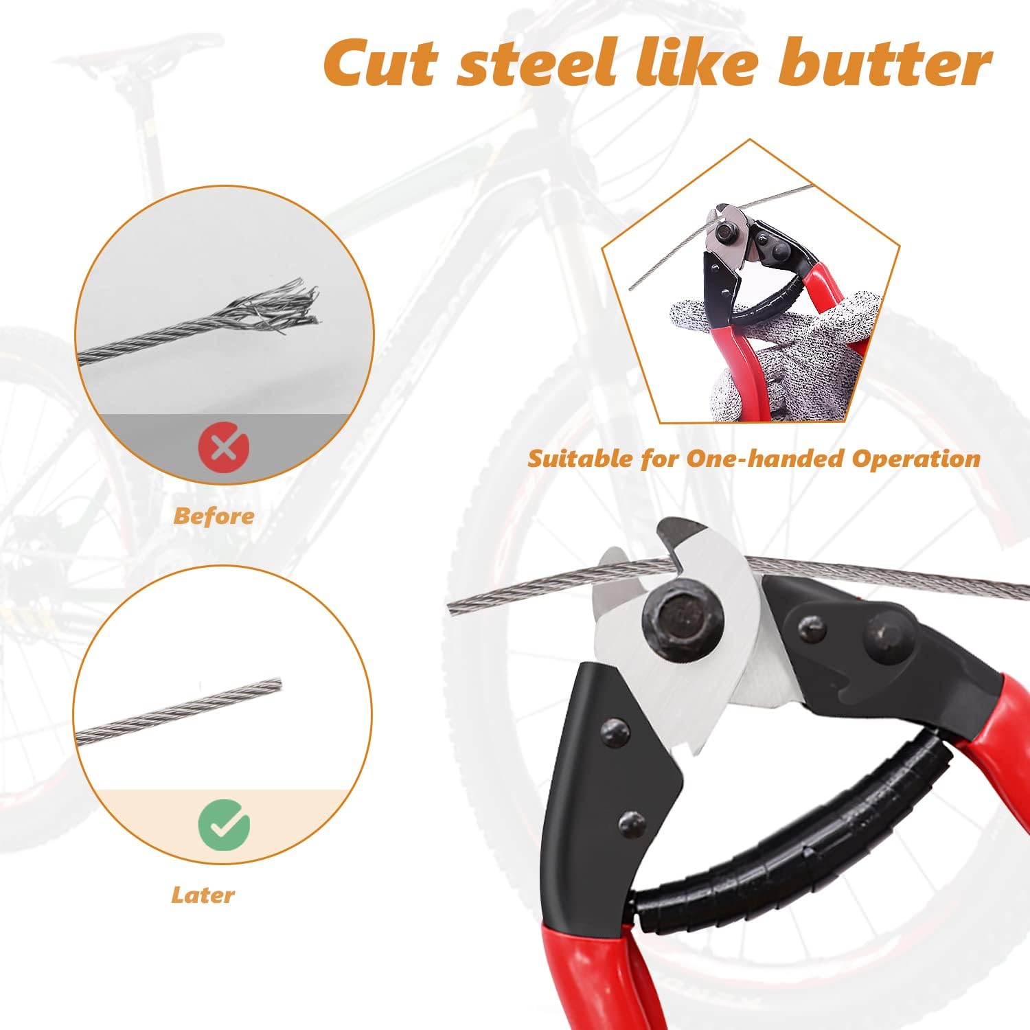 Cortador de cables de bicicleta de acero inoxidable, 73 unidades, cortadores de cables de alambre universal para freno de bicicleta y cable de
